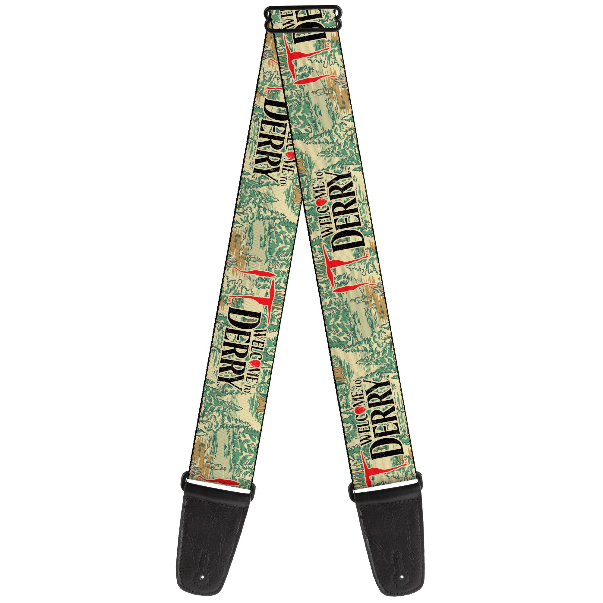 Guitar Strap - IT WELCOME TO DERRY Forest Scenery and Title Logo Beige/Greens Guitar Straps IT
