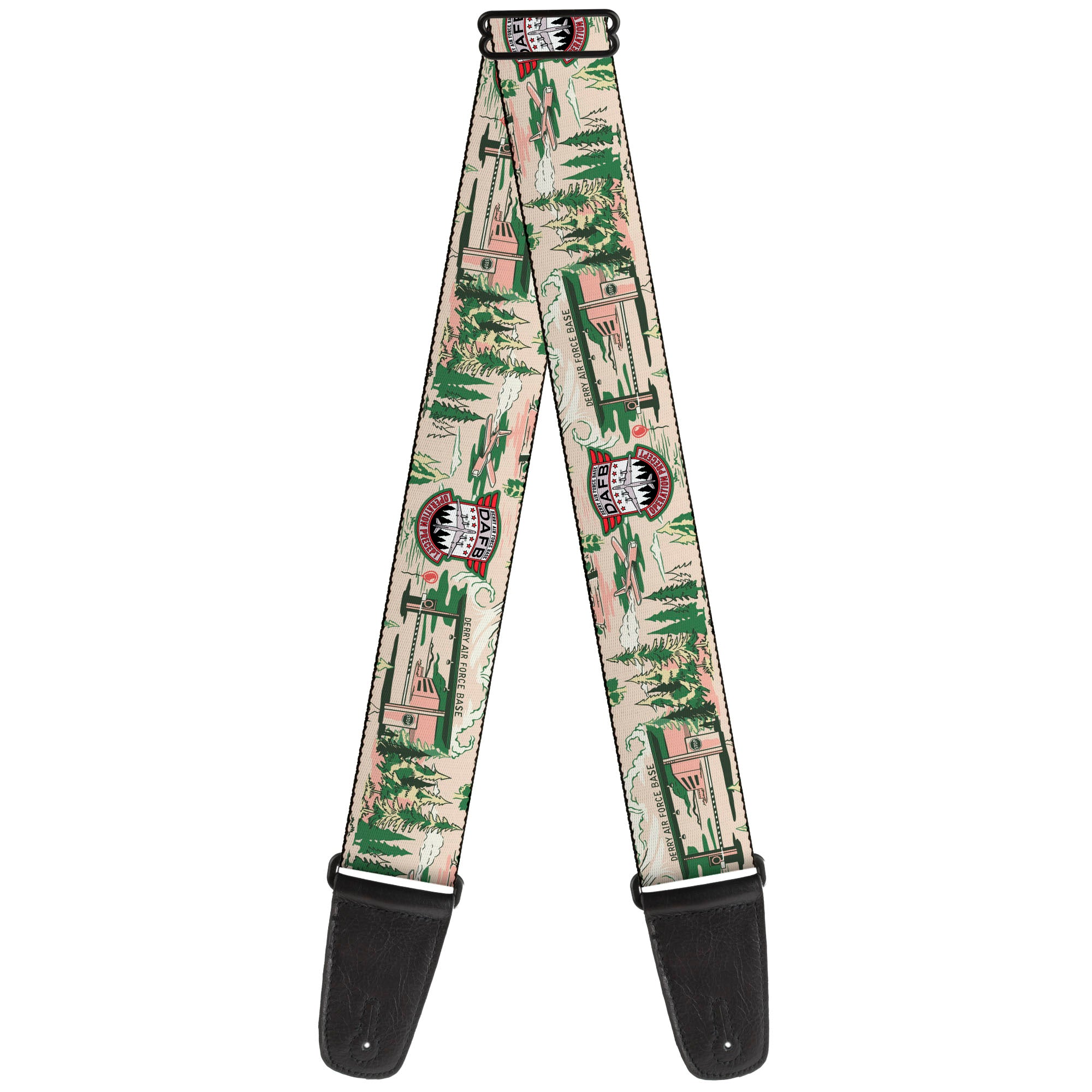 Guitar Strap - IT Welcome to Derry Air Force Base and Forest Scenery Beige/Greens Guitar Straps IT