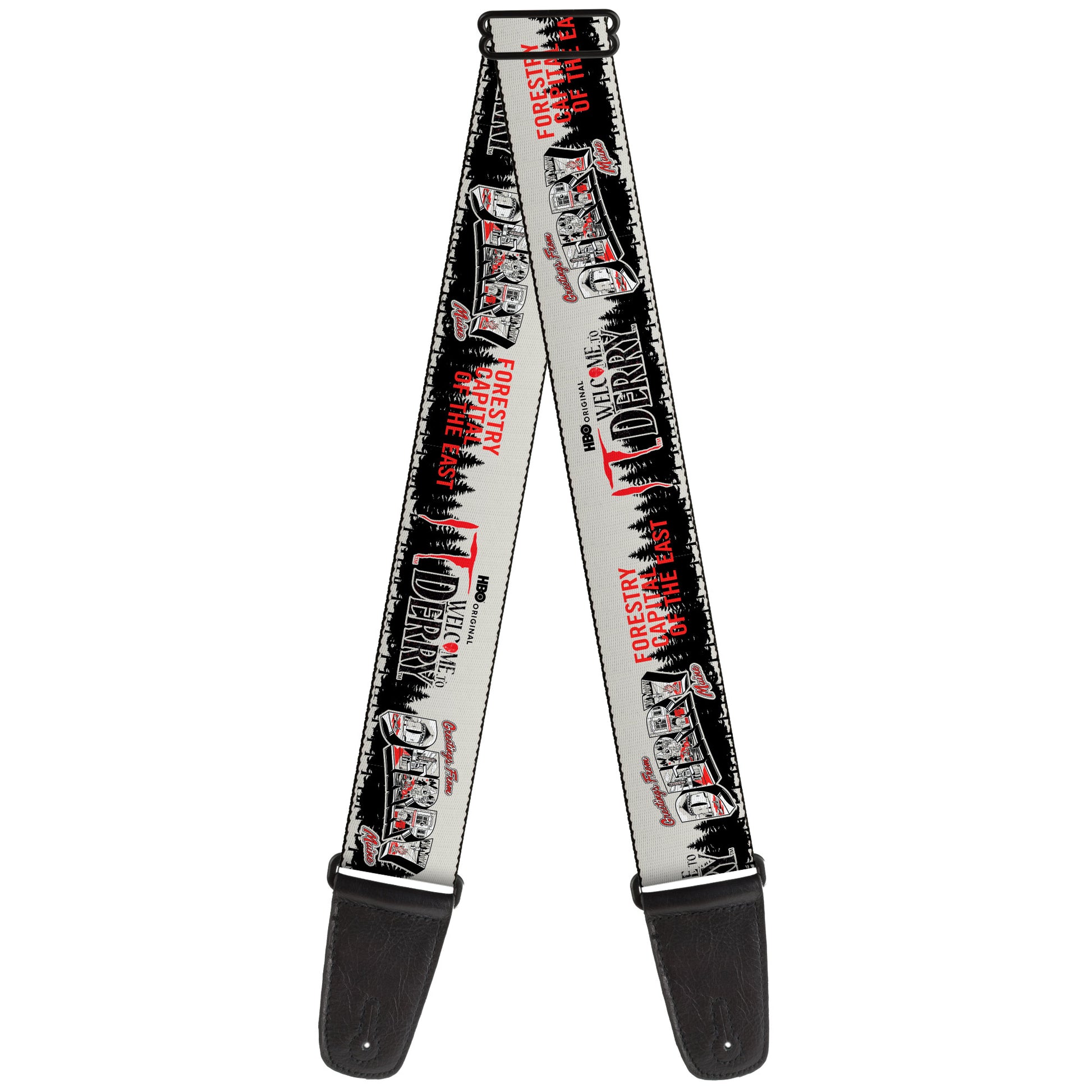 Guitar Strap - IT WELCOME TO DERRY Icons and Forest Scenery White/Black/Red Guitar Straps IT