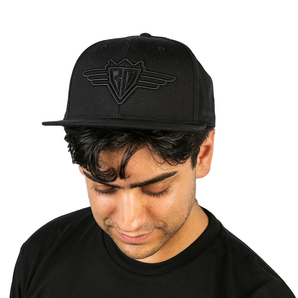 Snapback Hat - Buckle-Down Wings Logo Black on Black Embroidery Hats Buckle-Down