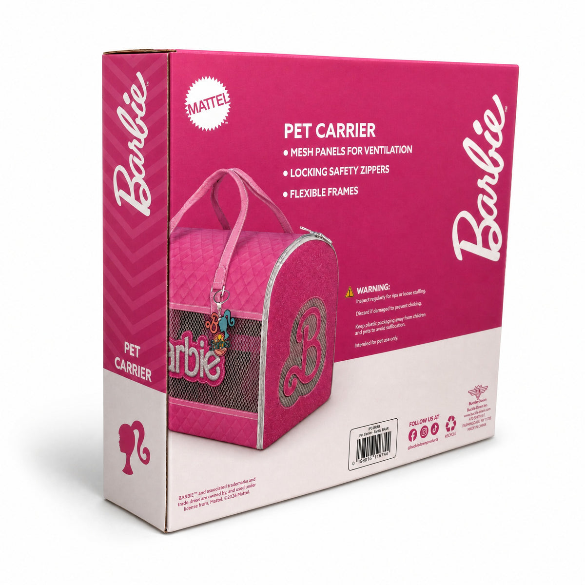 Pet Carrier - Barbie Quilted Vegan Leather with Mesh Window Panels and Glitter Appliques Pink Pet Carriers Barbie