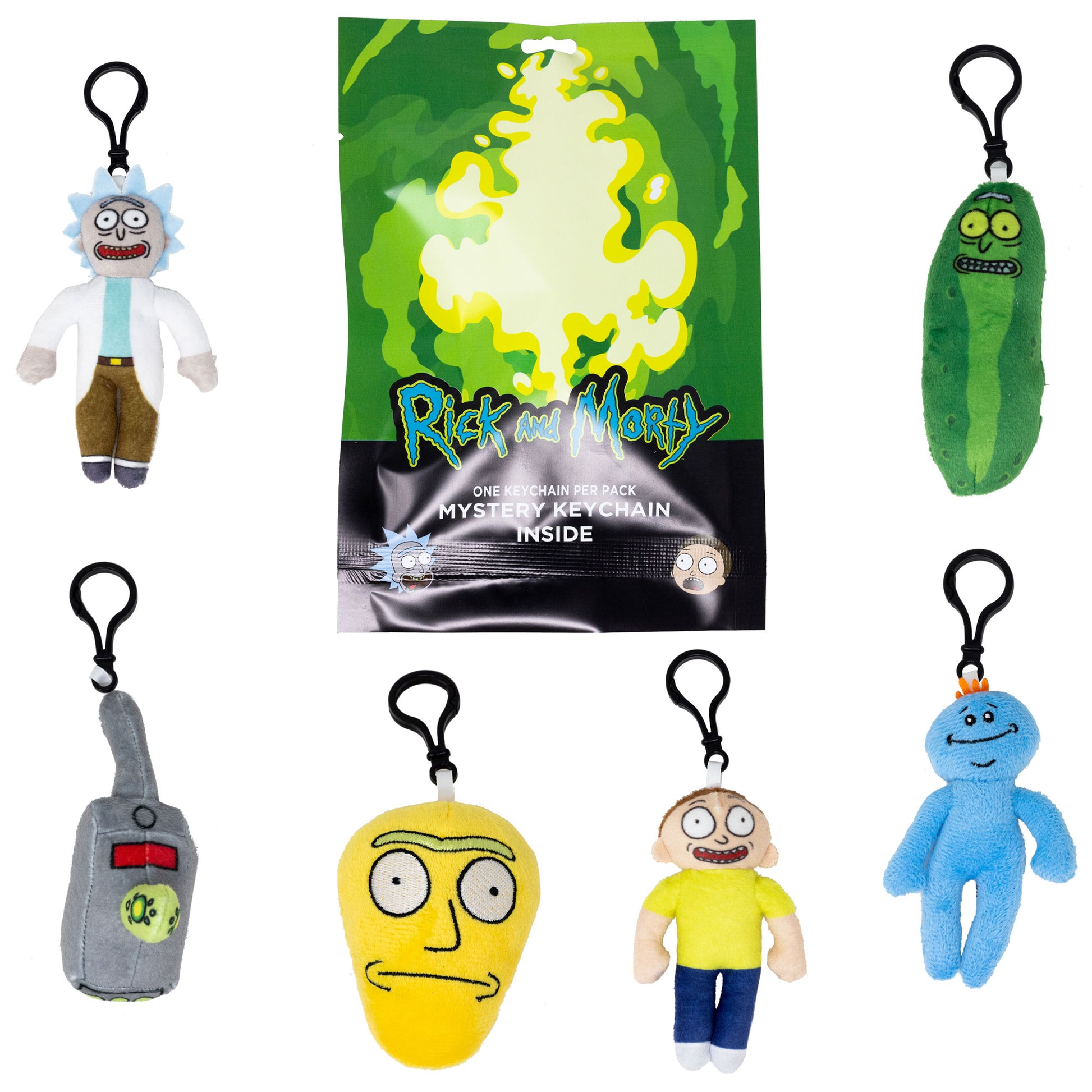 Rick and Morty Mystery Backpack Keychain Charm Blind Box Series, Rick, Morty, Pickle Rick, Mr. Meeseeks, Cromulon, or a Portal Gun Blind Box Keychains Rick and Morty