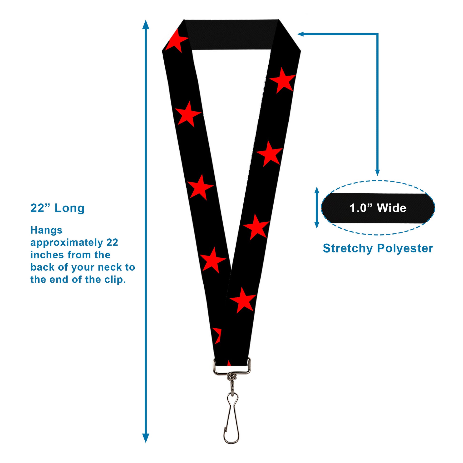 Lanyard - 1.0" - Star Black Red Lanyards Buckle-Down
