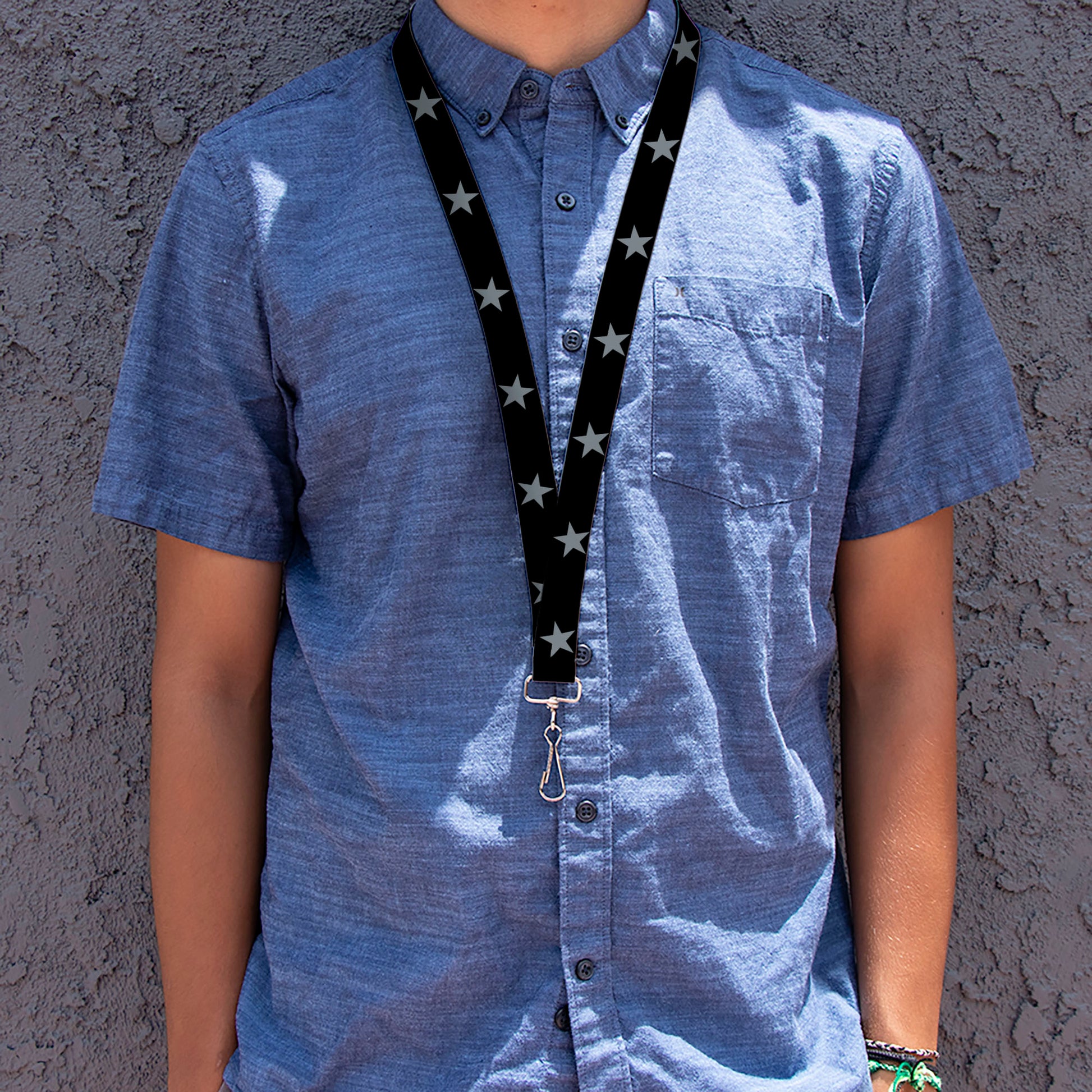Lanyard - 1.0" - Star Black Silver Lanyards Buckle-Down