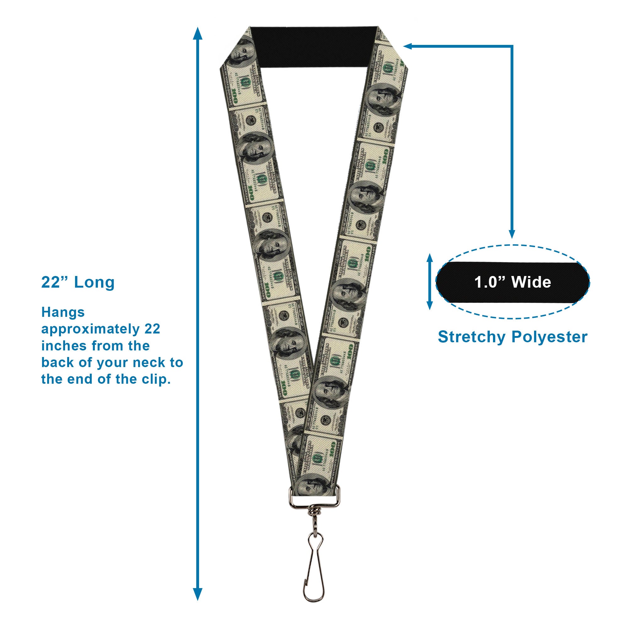 Lanyard - 1.0" - 100 Dollar Bills Lanyards Buckle-Down