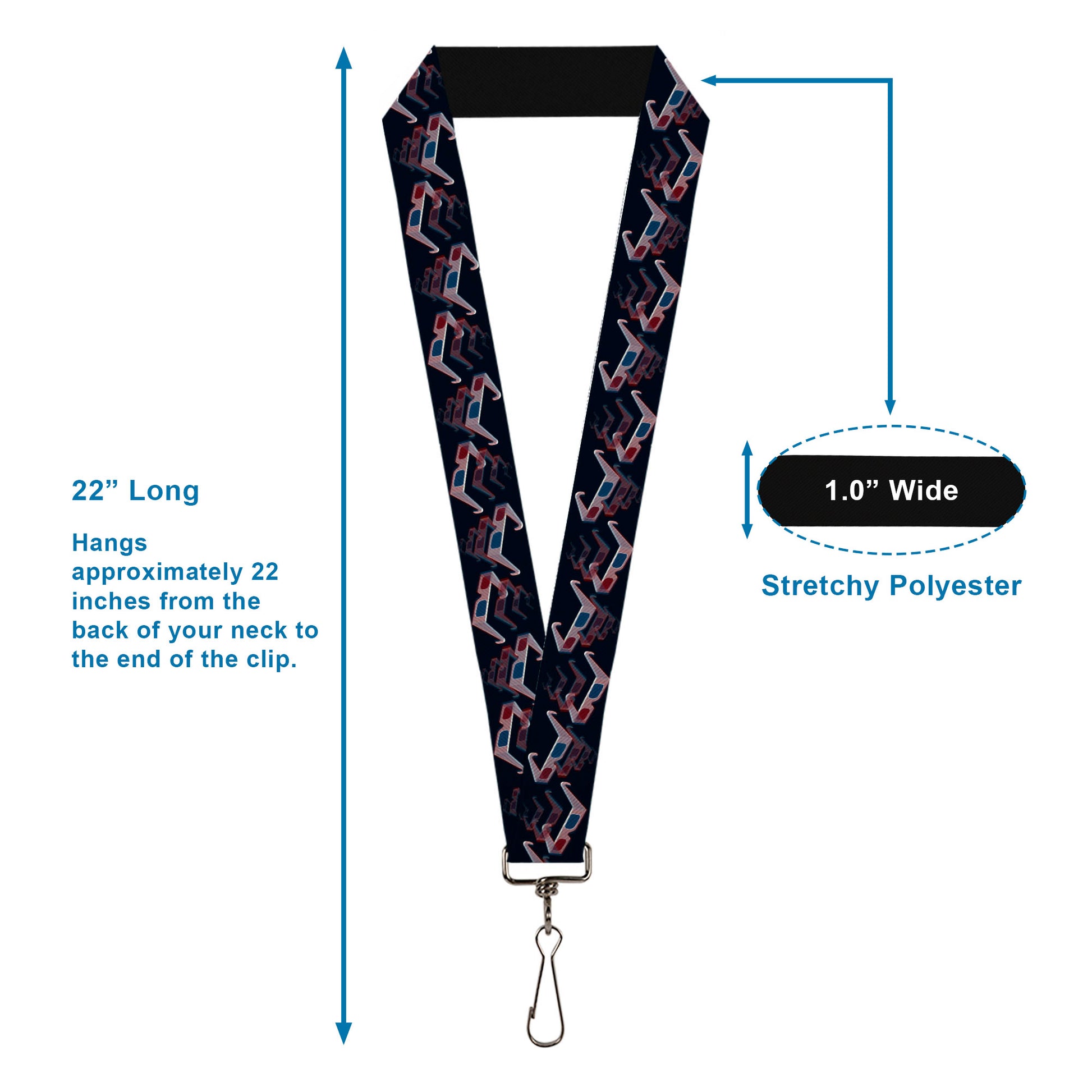 Lanyard - 1.0" - 3-D Glasses Black Lanyards Buckle-Down