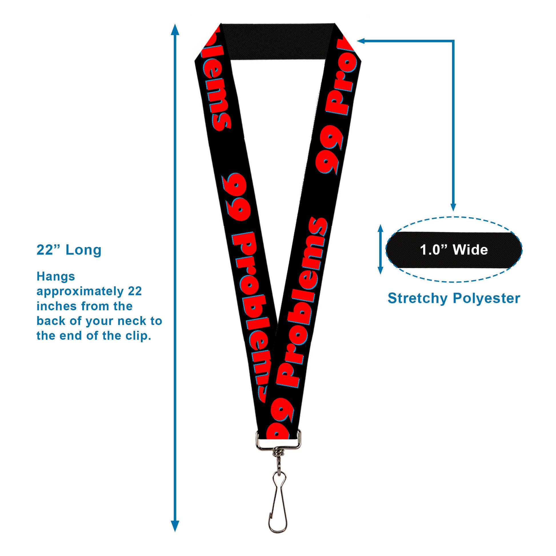 Buckle-Down Lanyard - 99 PROBLEMS Black/Red Lanyards Buckle-Down