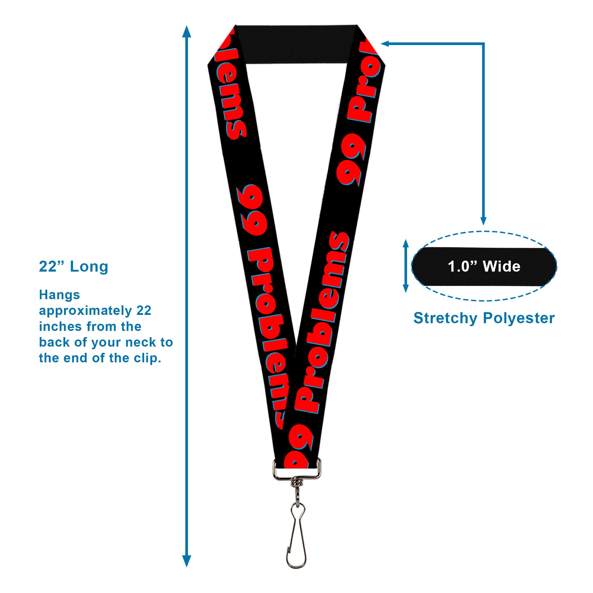 Buckle-Down Lanyard - 99 PROBLEMS Black/Red Lanyards Buckle-Down