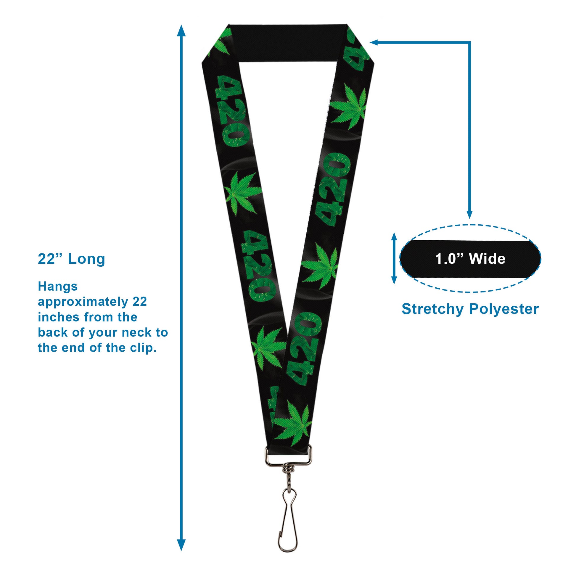 Buckle-Down Lanyard - 420/Pot Leaf Black/Smoke/Green Lanyards Buckle-Down