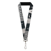 Lanyard - 1.0" - 100 Dollar Bill CLOSE-UP White Black Lanyards Buckle-Down