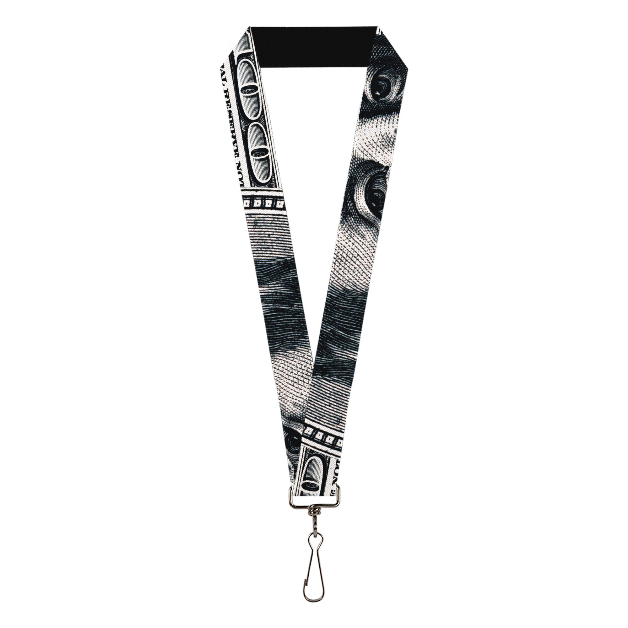 Lanyard - 1.0" - 100 Dollar Bill CLOSE-UP White Black Lanyards Buckle-Down