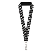 Lanyard - 1.0" - 3-D Skulls Repeat Black Grays White Lanyards Buckle-Down