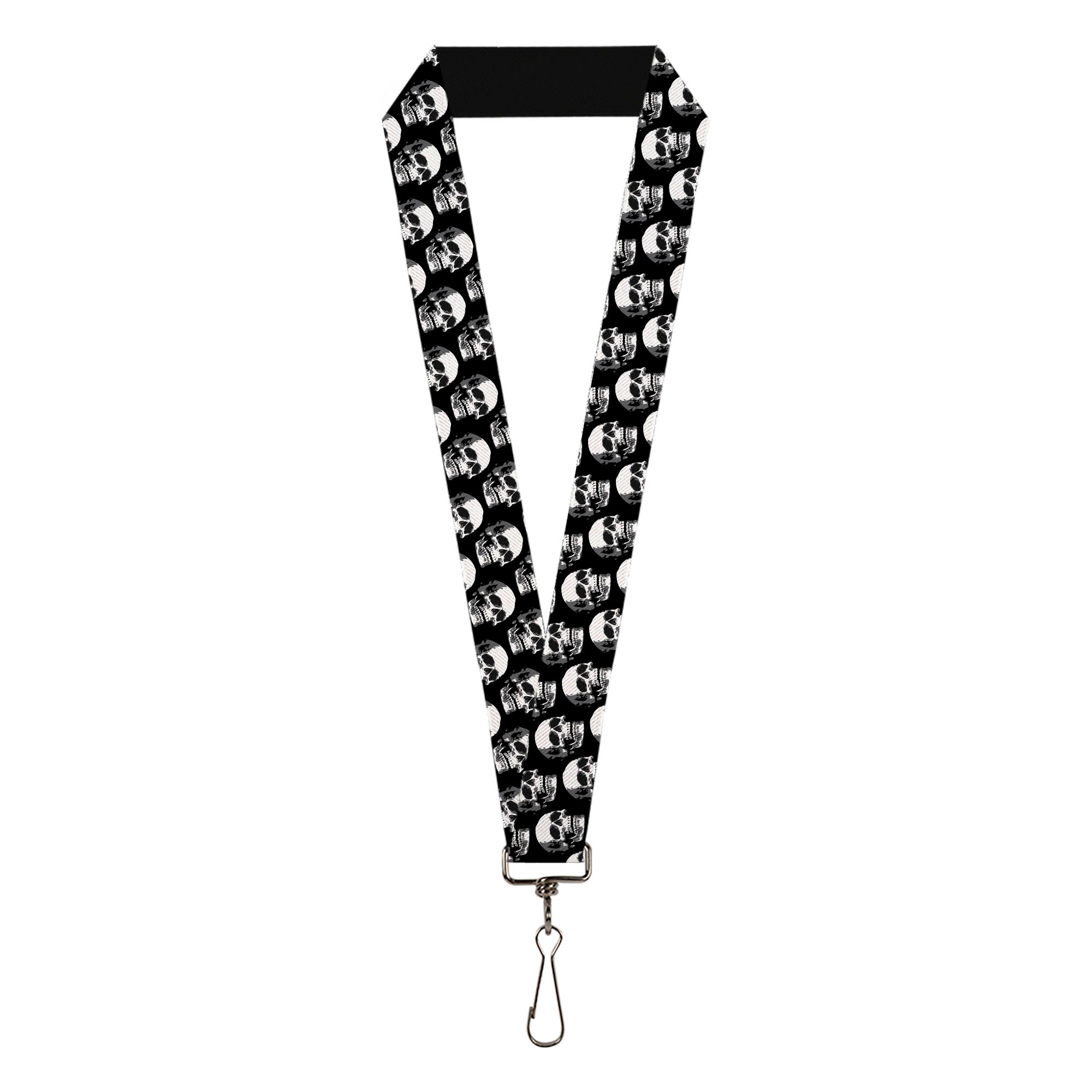 Lanyard - 1.0" - 3-D Skulls Repeat Black Grays White Lanyards Buckle-Down