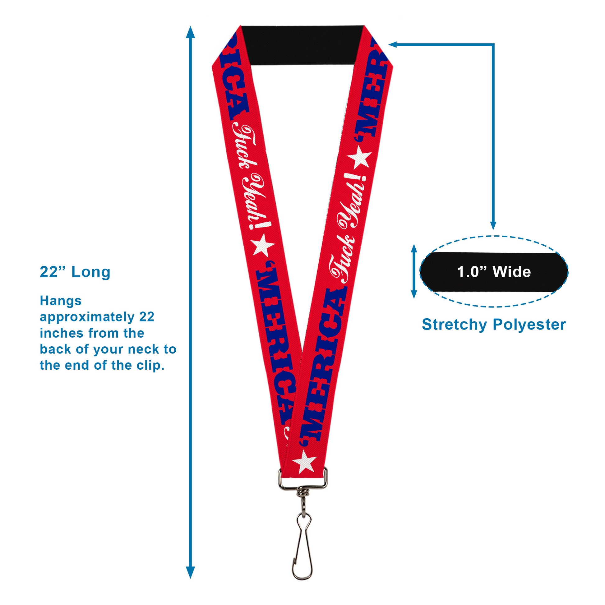 Lanyard - 1.0" - MERICA FUCK YEAH! Star Red Blue White Lanyards Buckle-Down