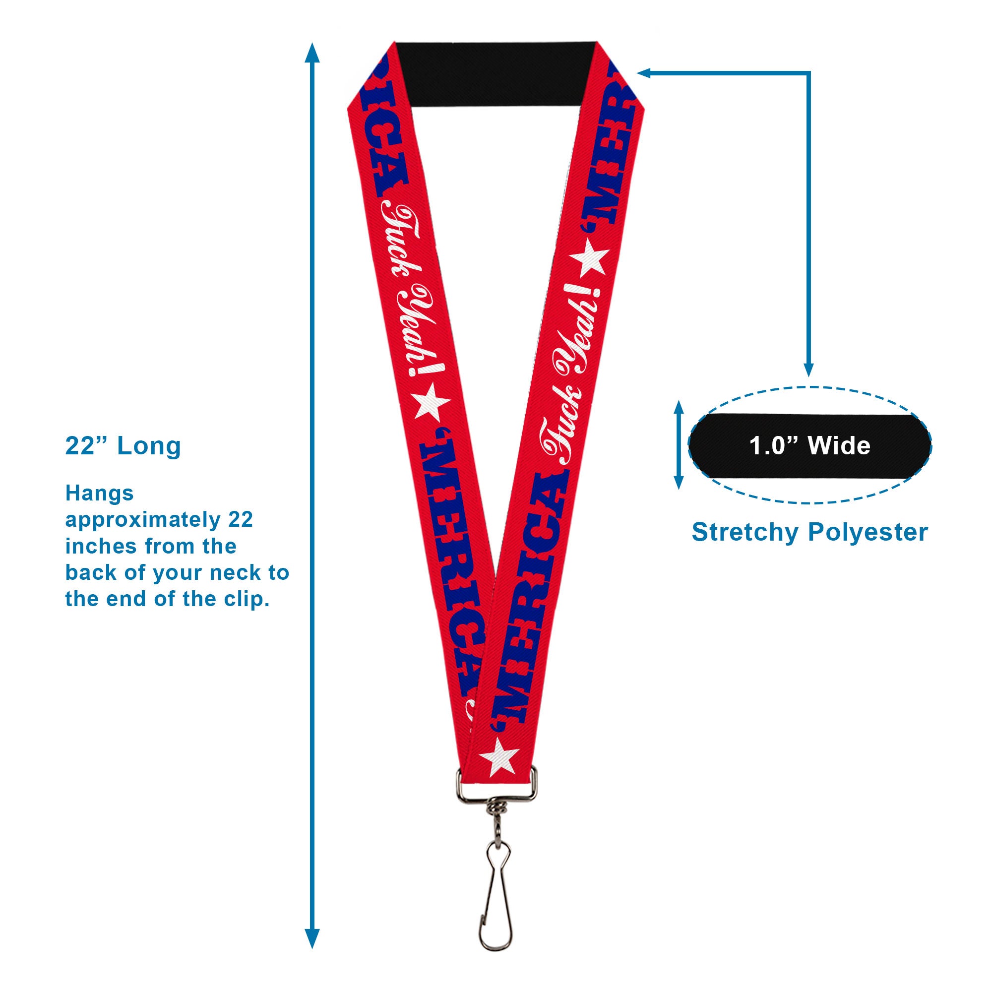 Lanyard - 1.0" - MERICA FUCK YEAH! Star Red Blue White Lanyards Buckle-Down