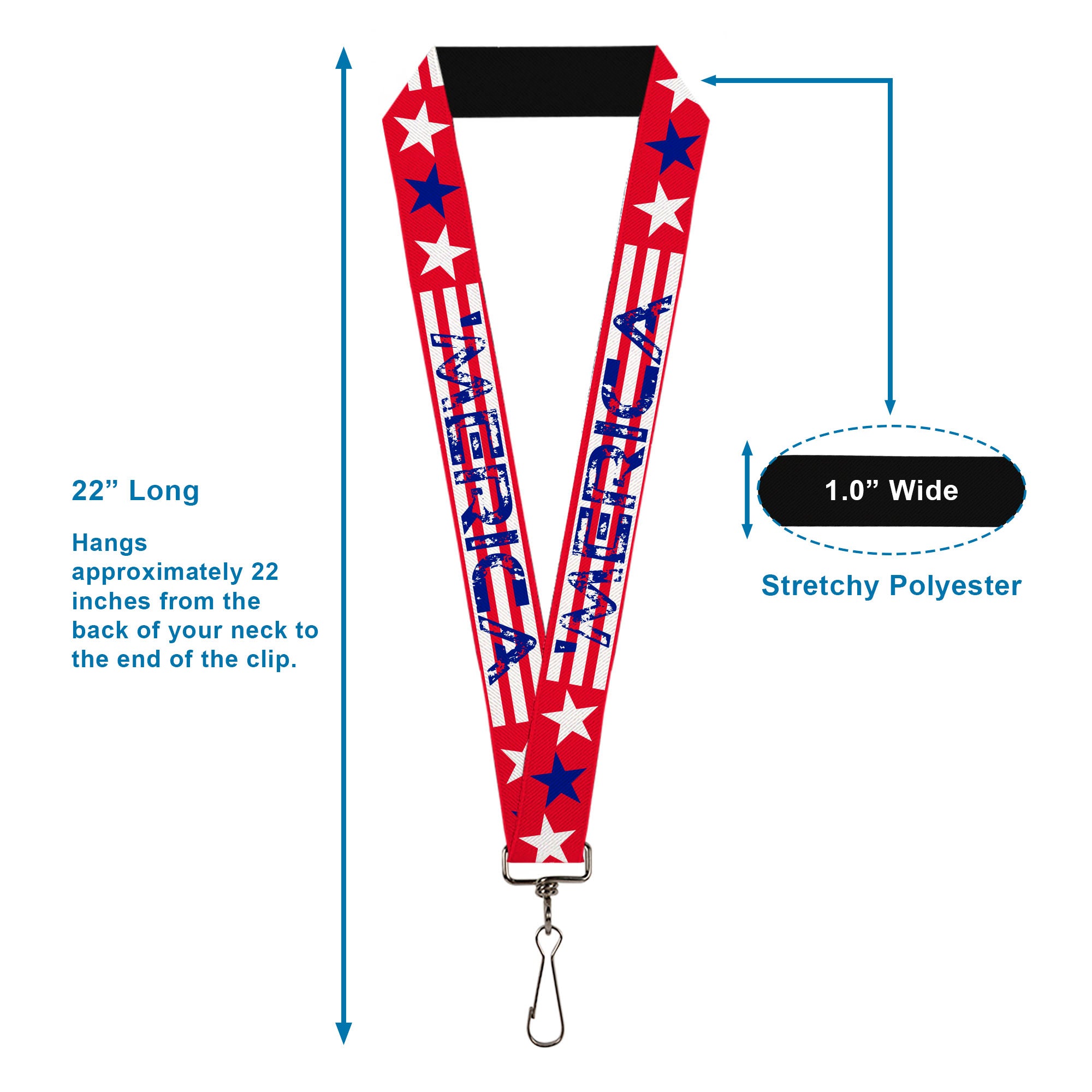 Lanyard - 1.0" - MERICA Stripes Stars Red White Blue Lanyards Buckle-Down
