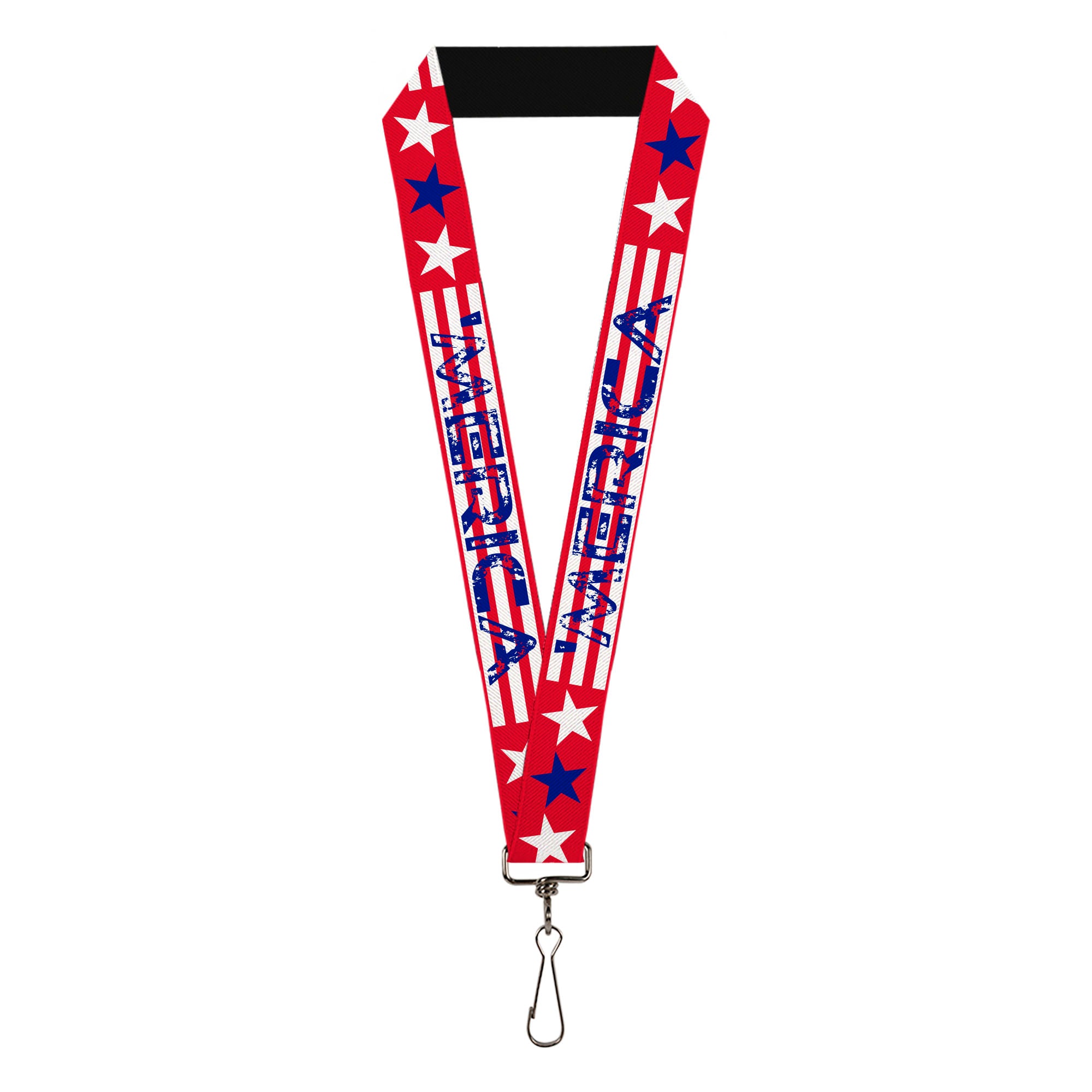 Lanyard - 1.0" - MERICA Stripes Stars Red White Blue Lanyards Buckle-Down