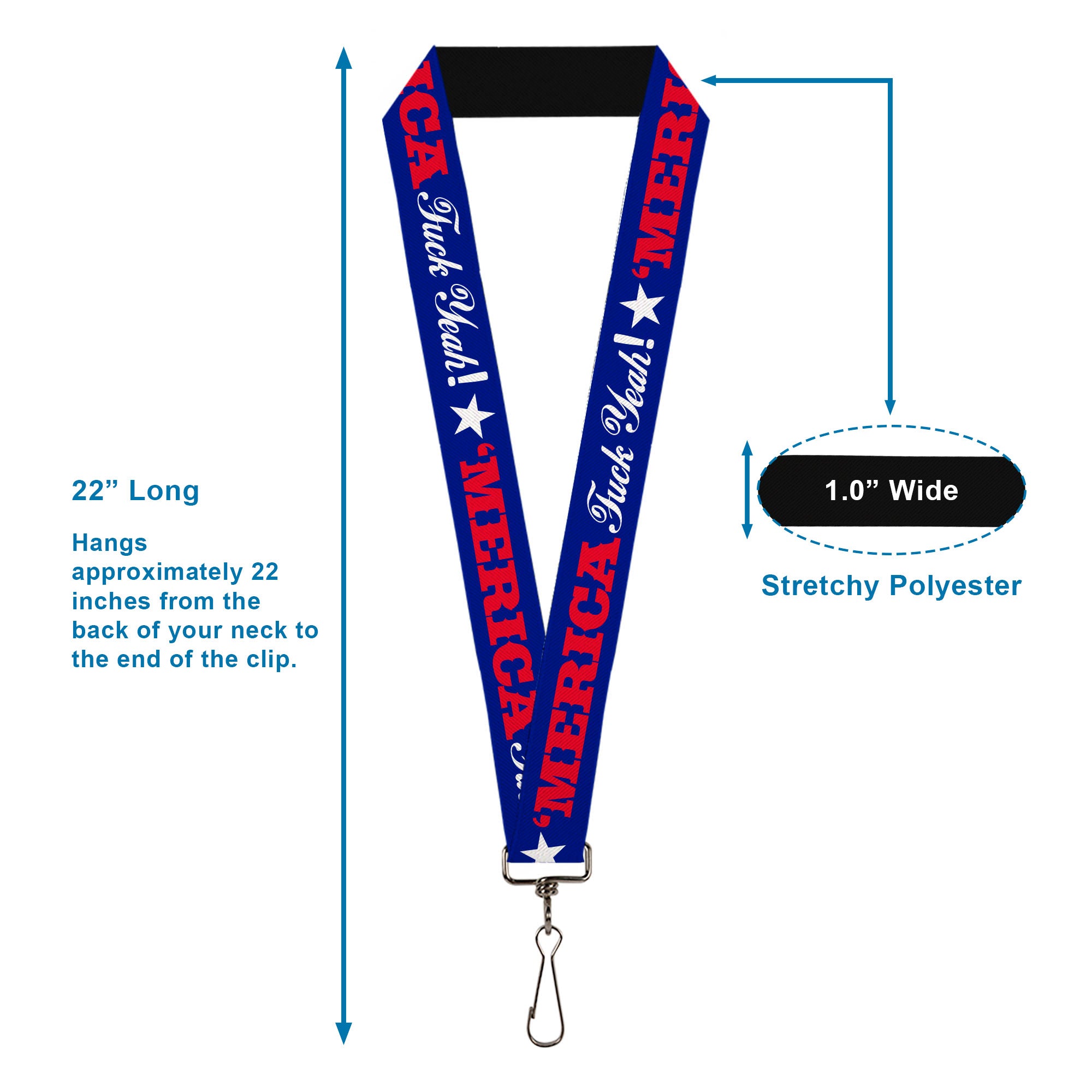 Lanyard - 1.0" - MERICA FUCK YEAH! Star Blue Red White Lanyards Buckle-Down