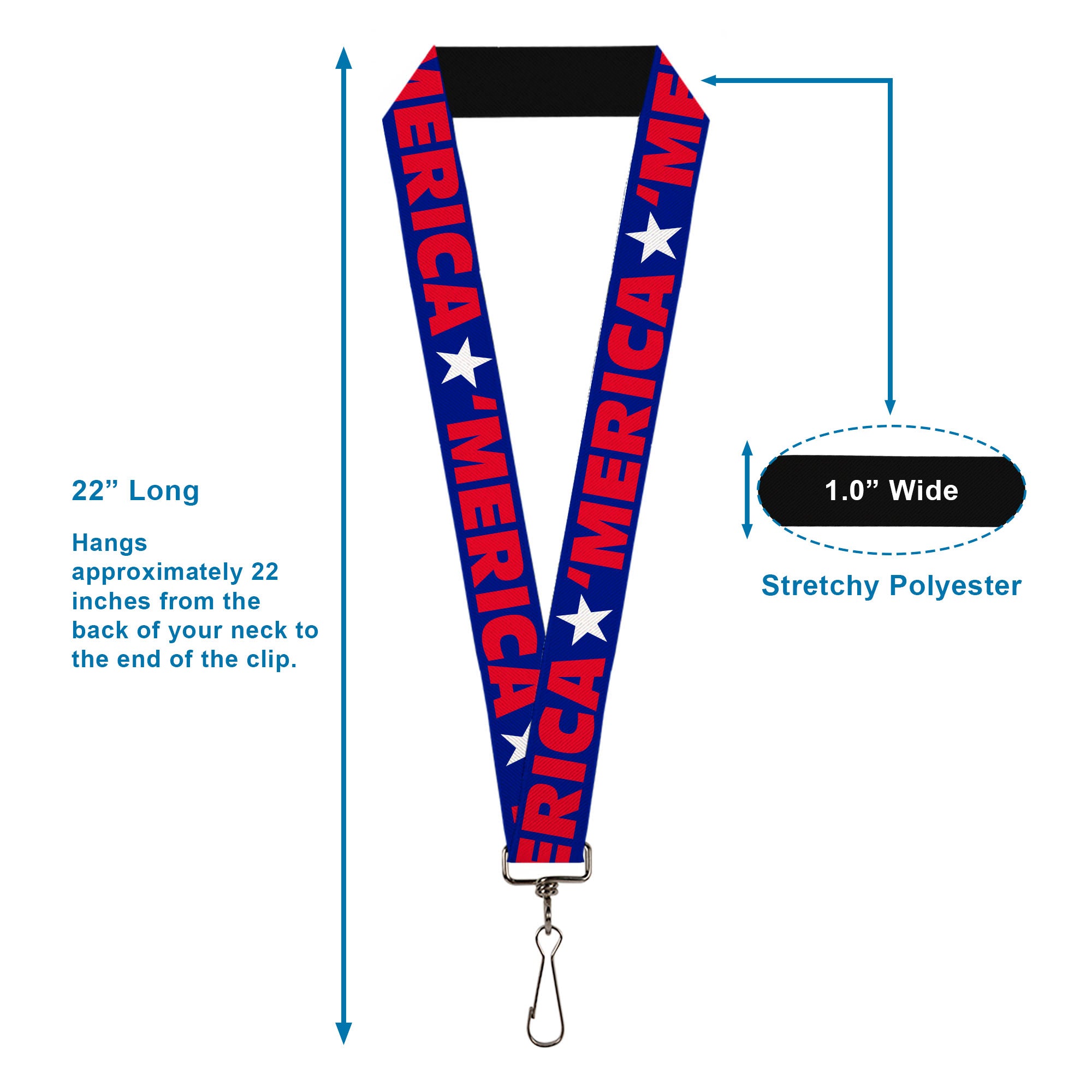Lanyard - 1.0" - MERICA Star Blue Red White Lanyards Buckle-Down