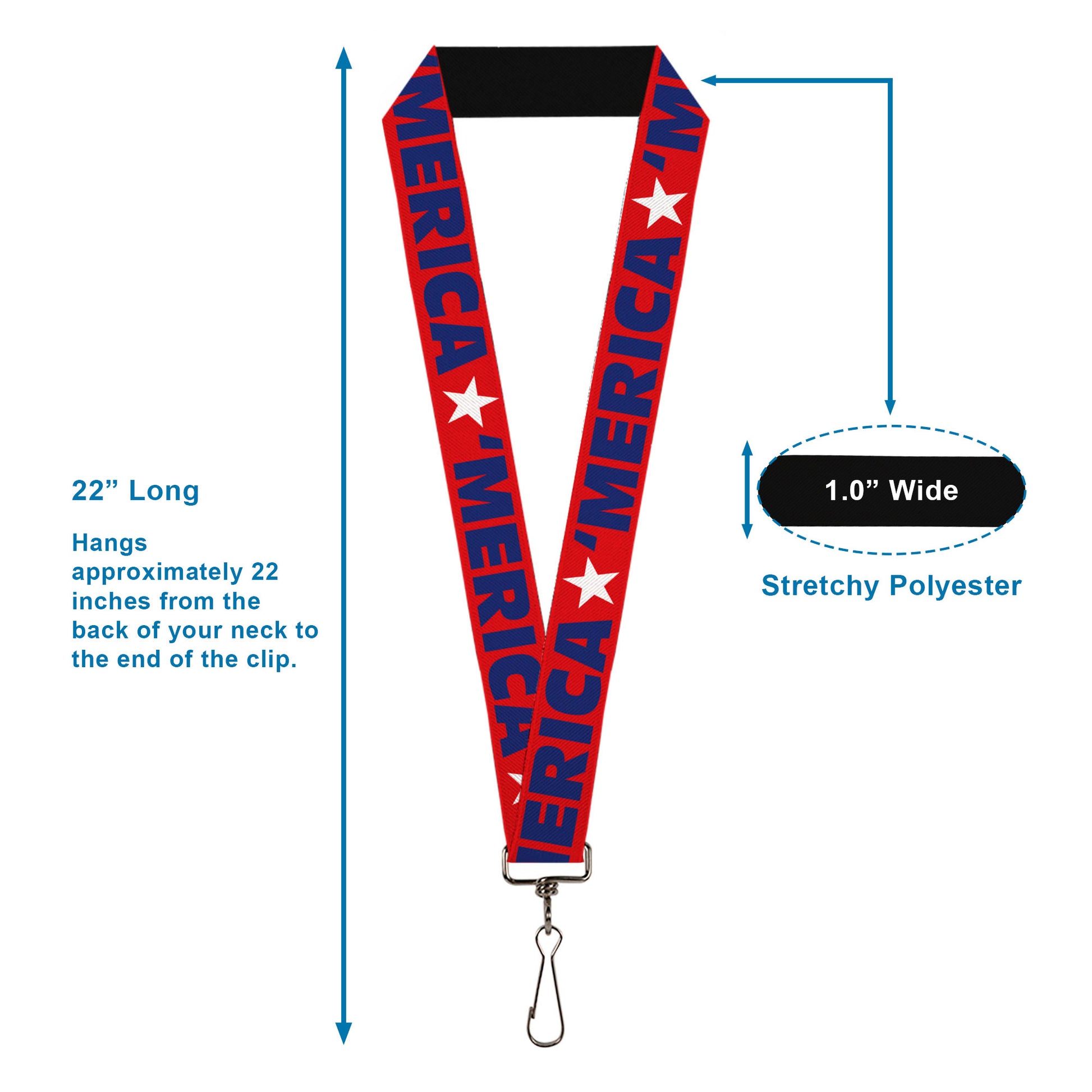 Lanyard - 1.0" - MERICA Star Red Blue White Lanyards Buckle-Down