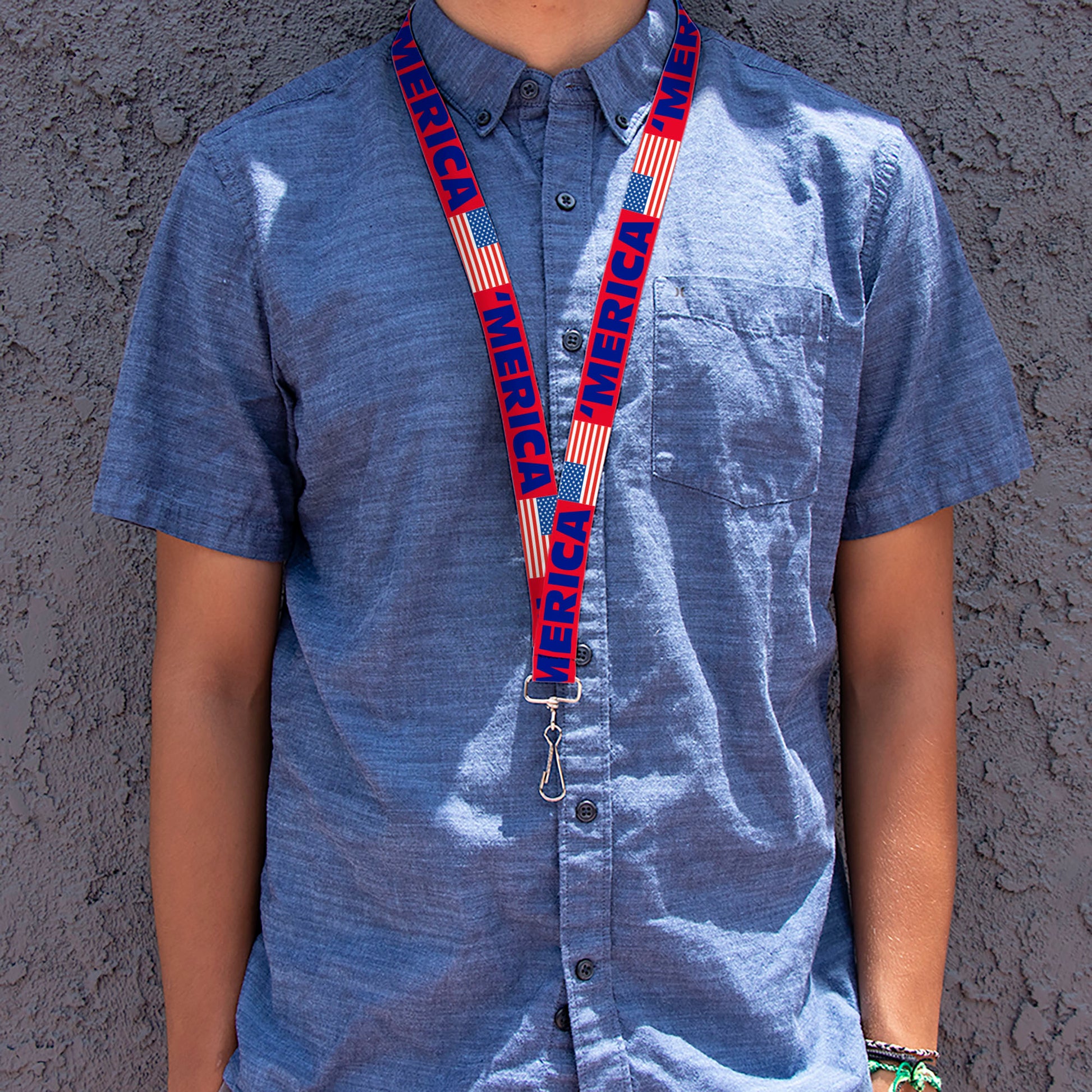 Lanyard - 1.0" - MERICA US Flag Red Blue White Lanyards Buckle-Down