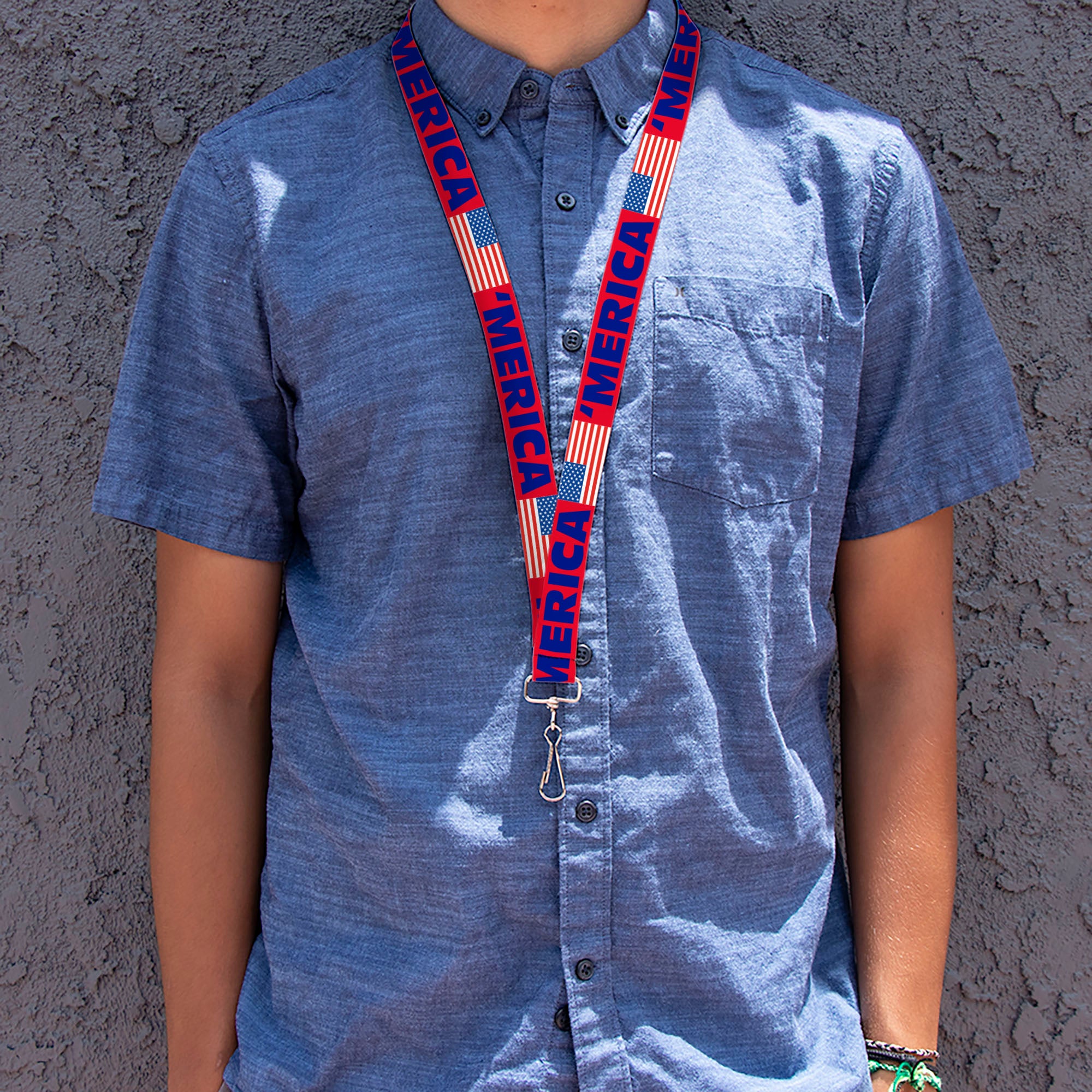 Lanyard - 1.0" - MERICA US Flag Red Blue White Lanyards Buckle-Down