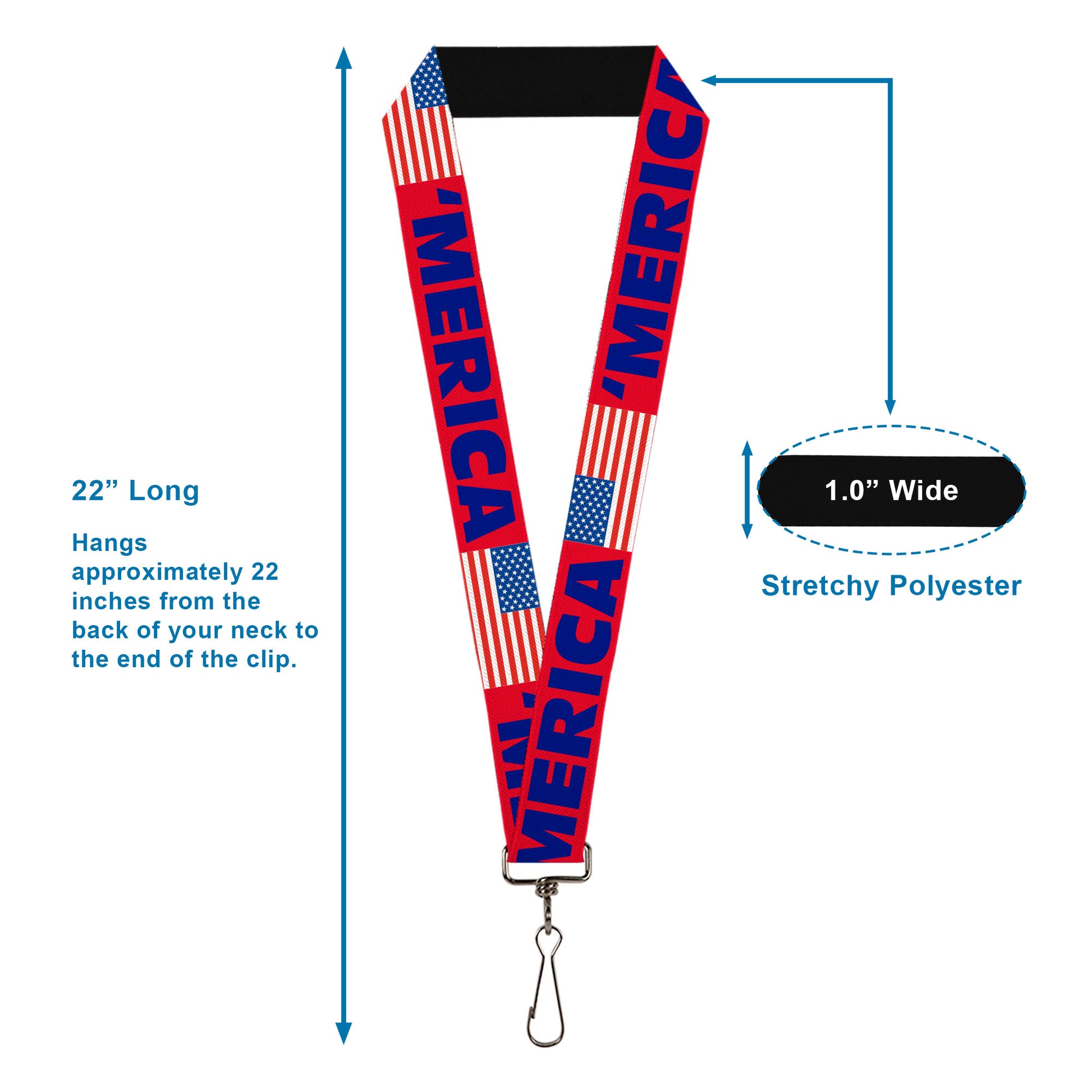 Lanyard - 1.0" - MERICA US Flag Red Blue White Lanyards Buckle-Down