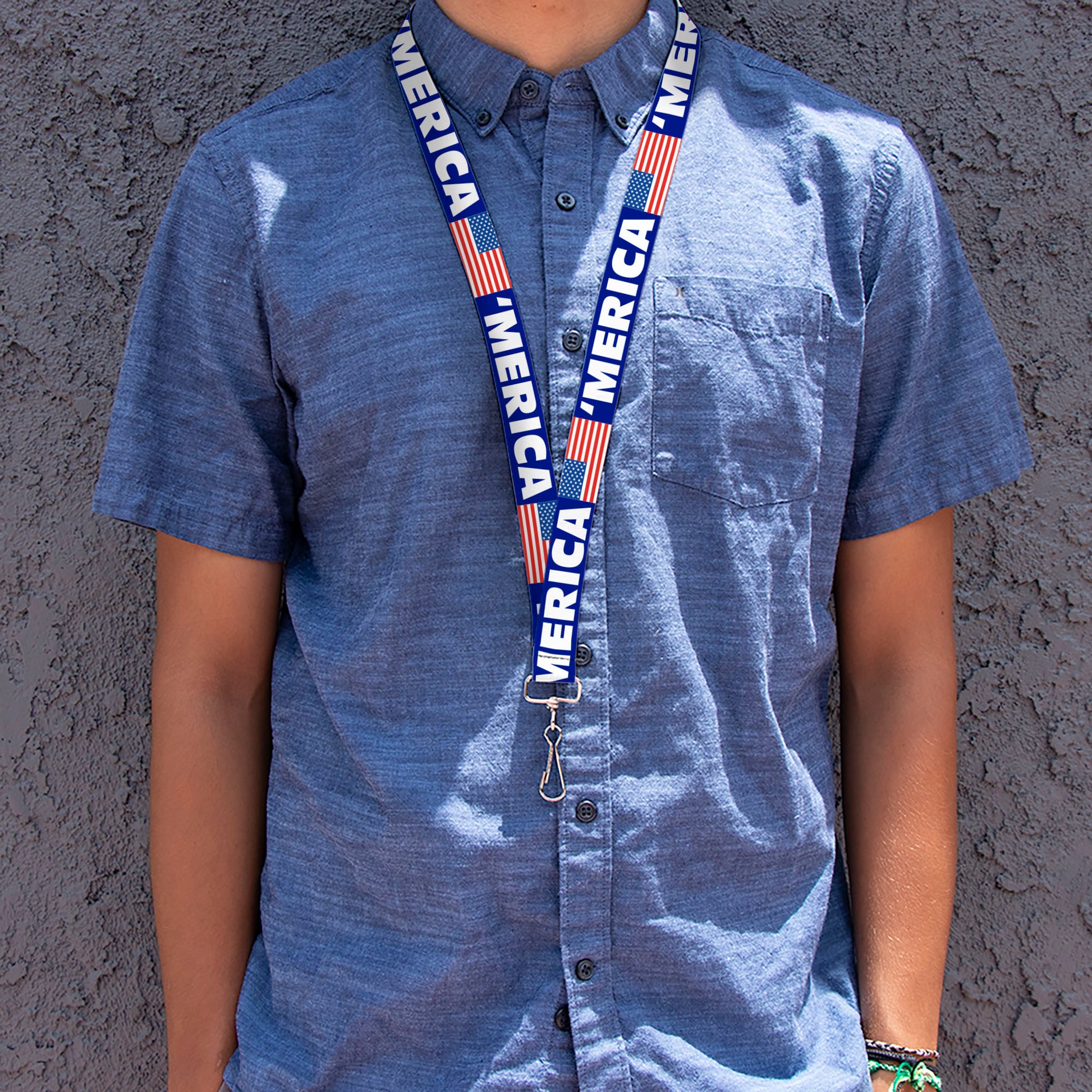Lanyard - 1.0" - MERICA US Flag Blue White Red Lanyards Buckle-Down