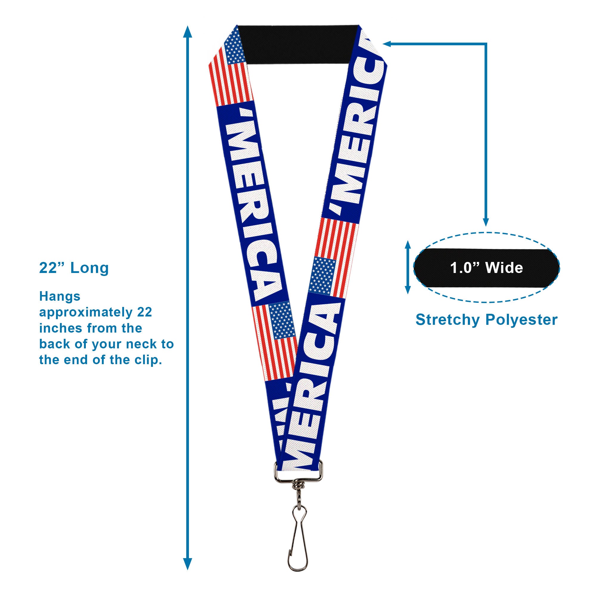 Lanyard - 1.0" - MERICA US Flag Blue White Red Lanyards Buckle-Down