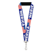 Lanyard - 1.0" - MERICA US Flag Blue White Red Lanyards Buckle-Down