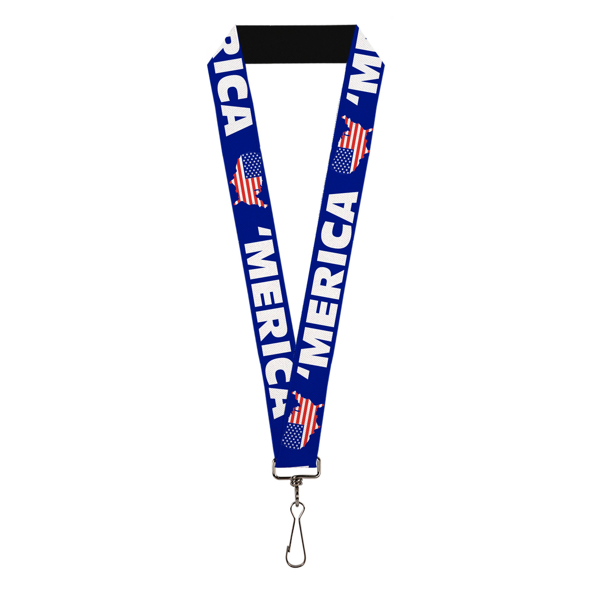 Lanyard - 1.0" - MERICA USA Silhouette Blue White US Flag Lanyards Buckle-Down