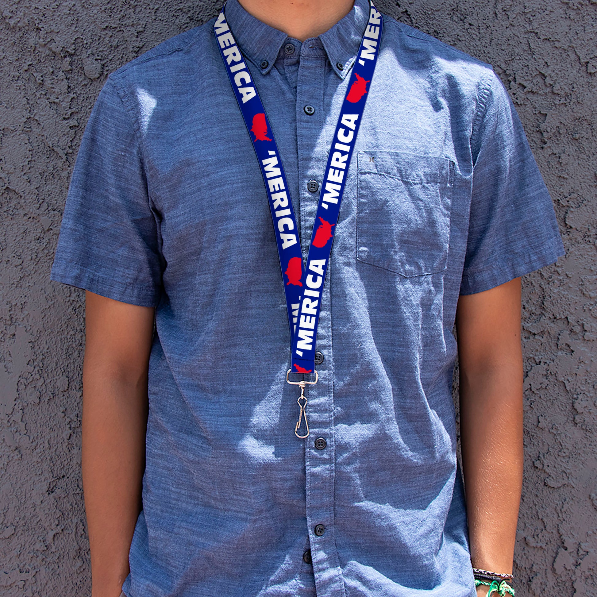 Lanyard - 1.0" - MERICA USA Silhouette Blue White Red Lanyards Buckle-Down