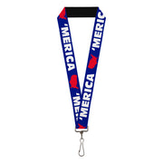 Lanyard - 1.0" - MERICA USA Silhouette Blue White Red Lanyards Buckle-Down