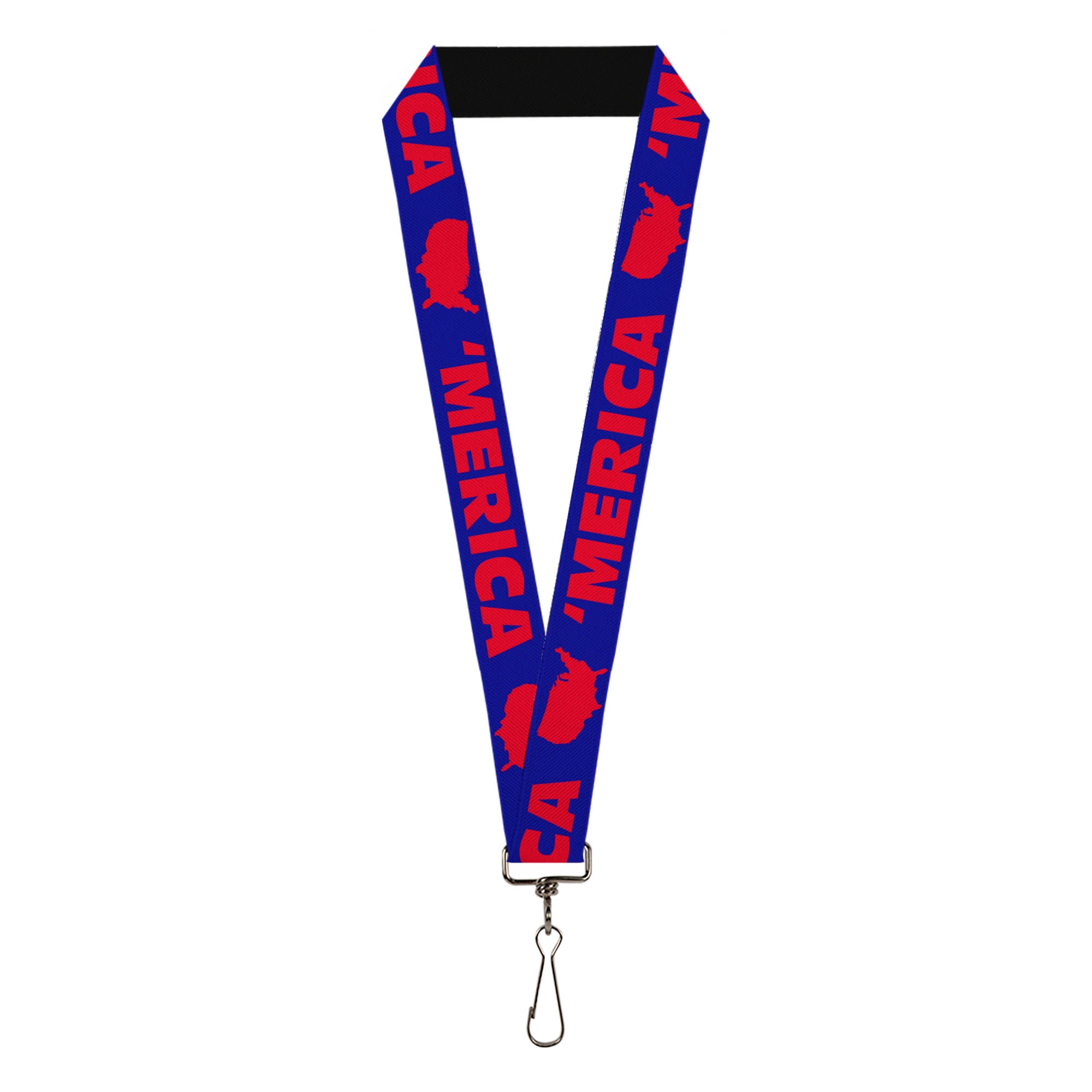 Lanyard - 1.0" - MERICA USA Silhouette Blue Red Lanyards Buckle-Down