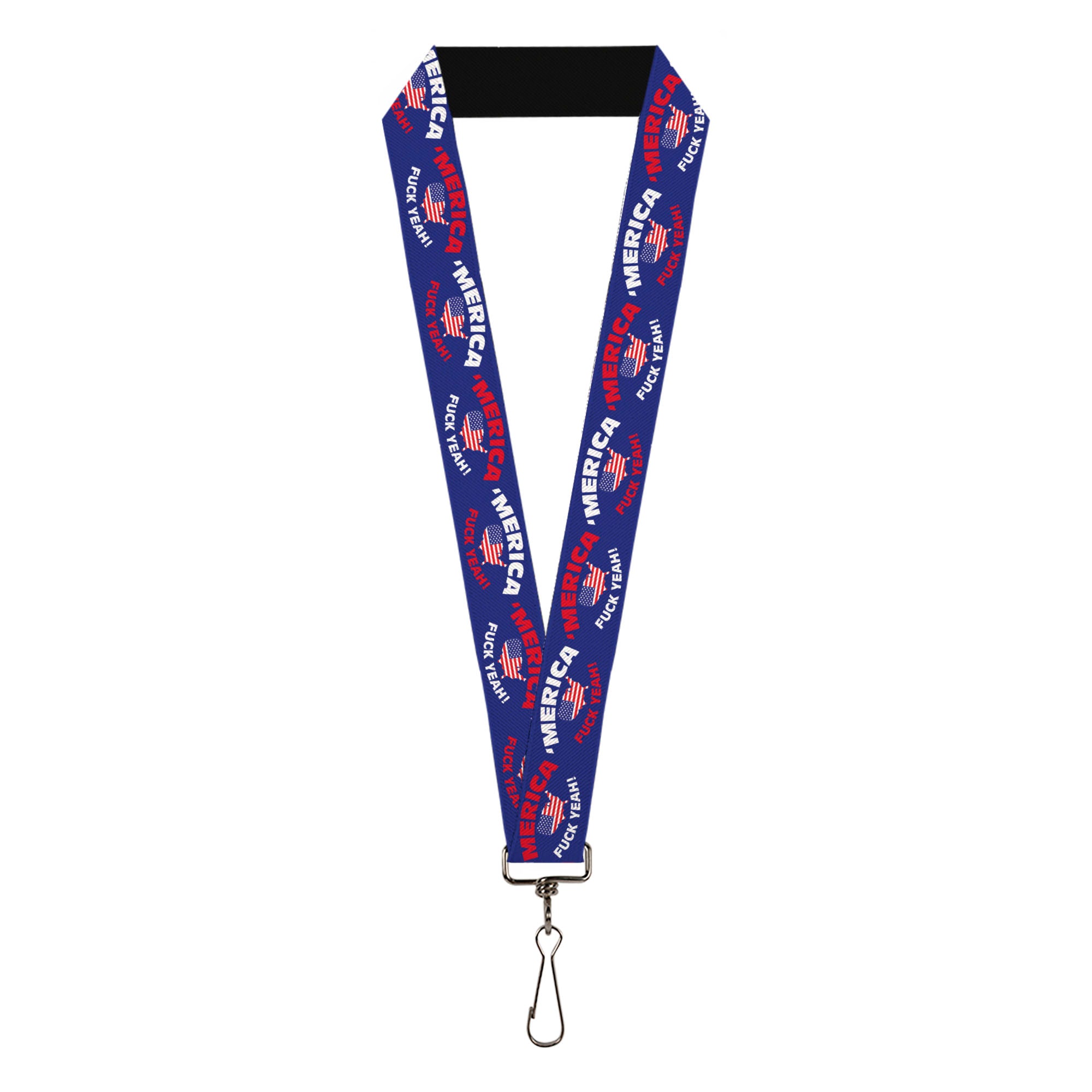 Lanyard - 1.0" - MERICA FUCK YEAH! USA Silhouette Blue White Red US Flag Lanyards Buckle-Down