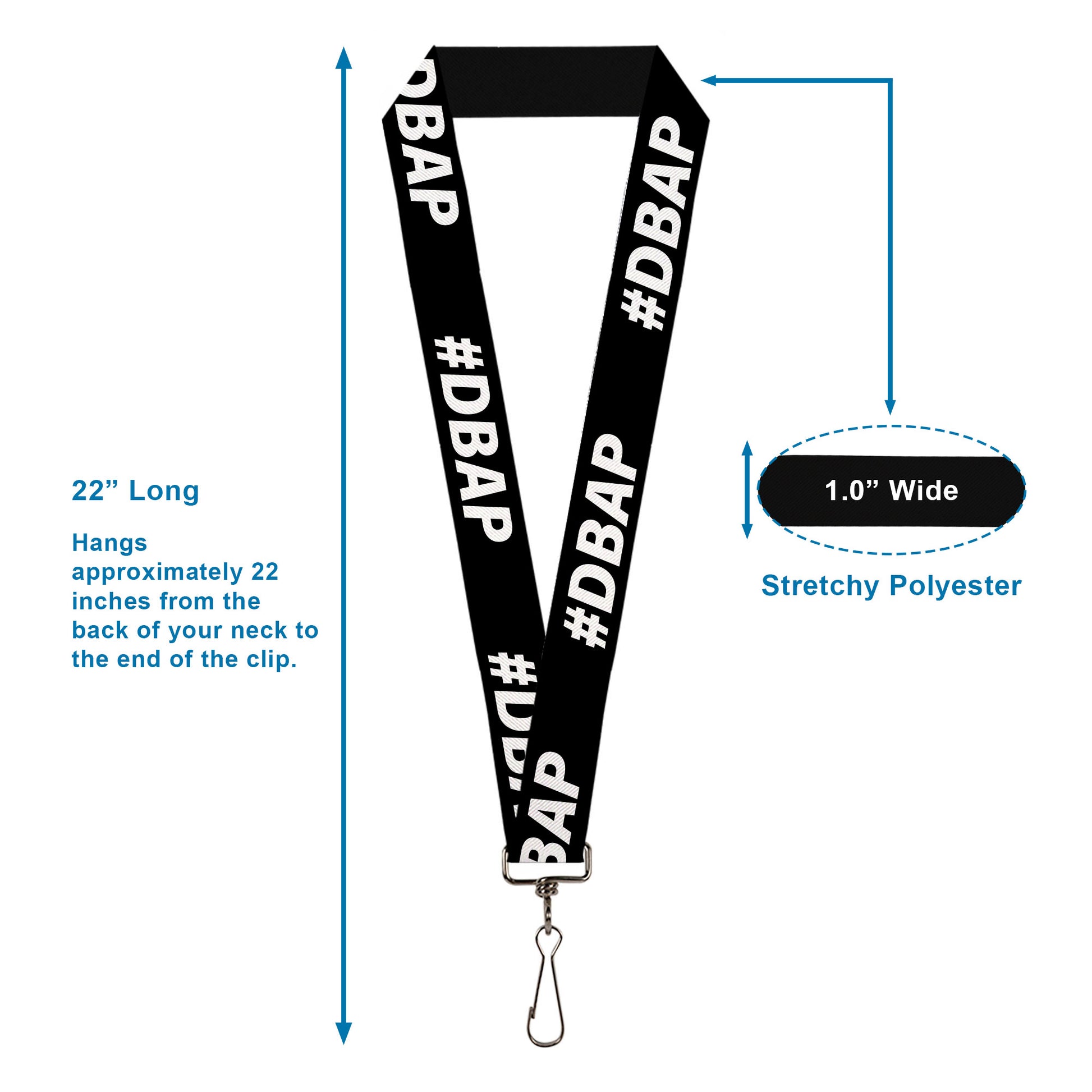 Lanyard - 1.0" - #DBAP Hash Tag Text Black/White Lanyards Buckle-Down