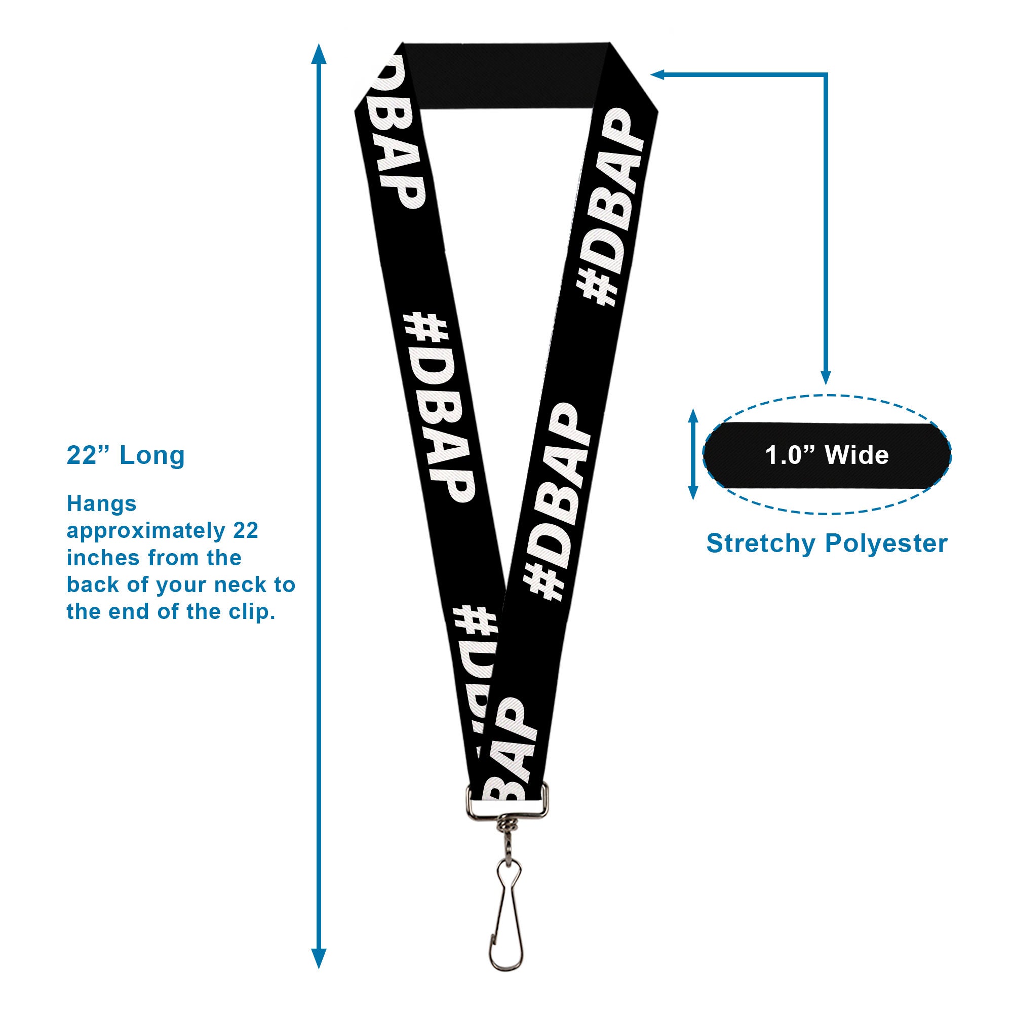 Lanyard - 1.0" - #DBAP Hash Tag Text Black/White Lanyards Buckle-Down