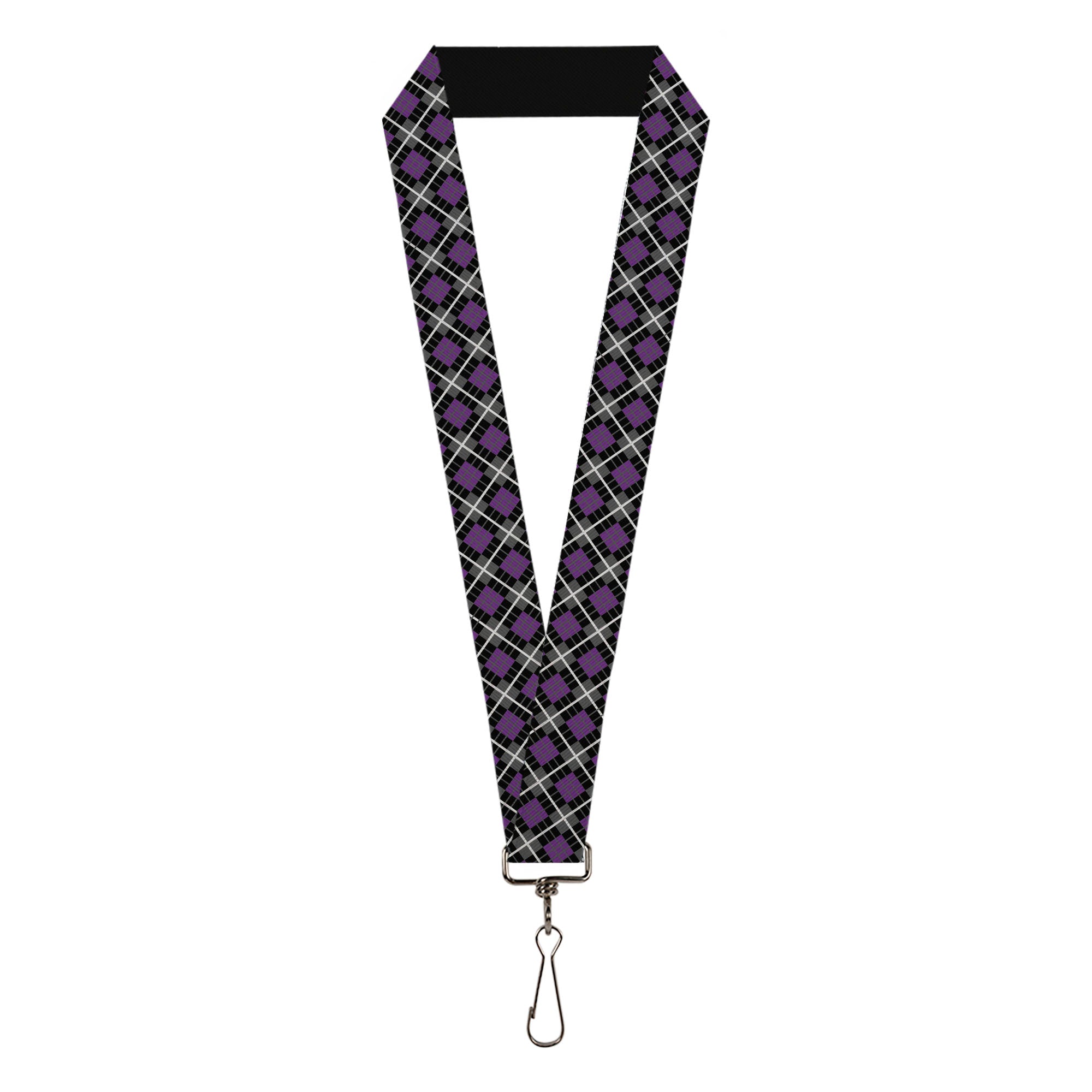 Lanyard - 1.0" - Argyle Black Gray Purple Lanyards Buckle-Down