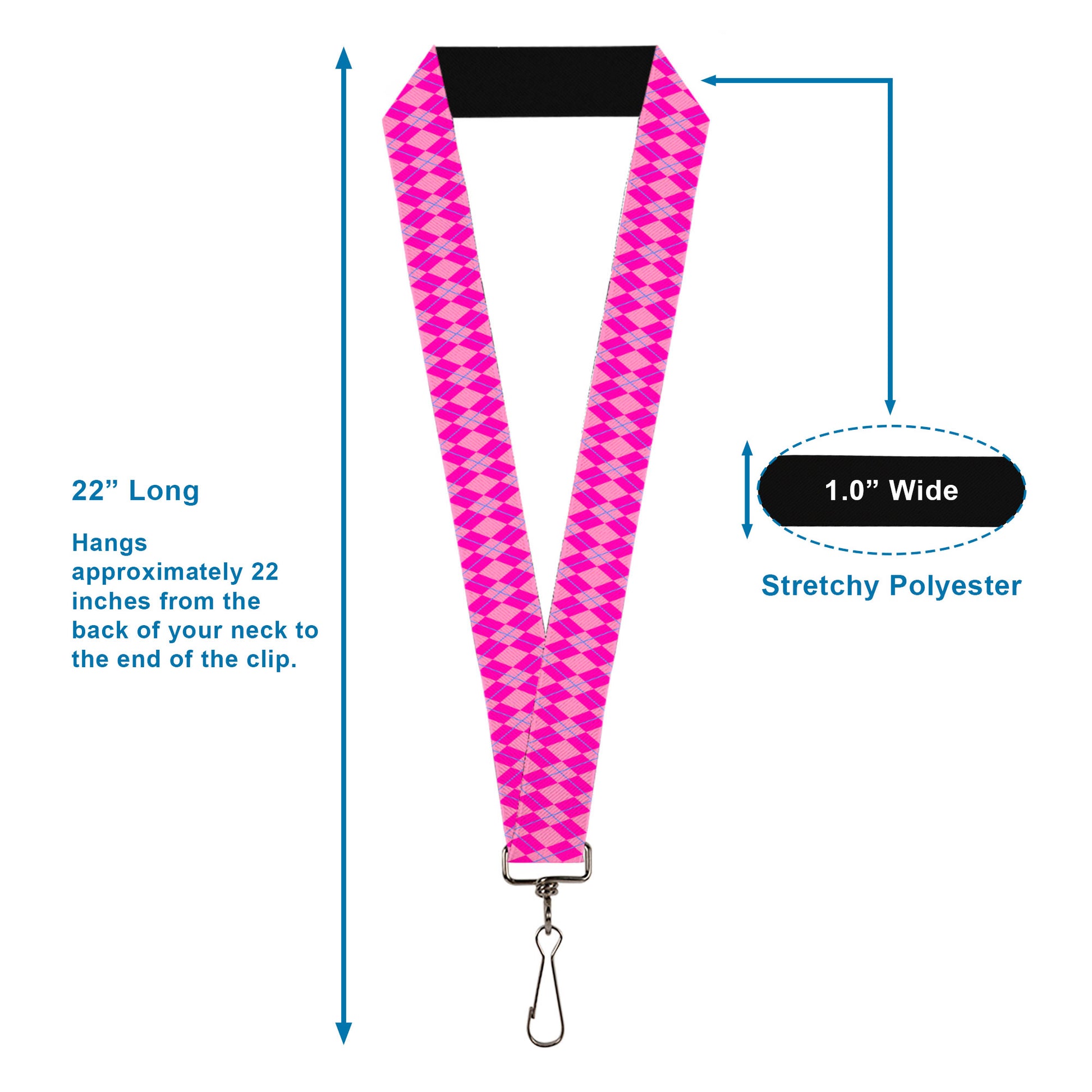 Lanyard - 1.0" - Argyle Pink Fuchsia Blue Lanyards Buckle-Down