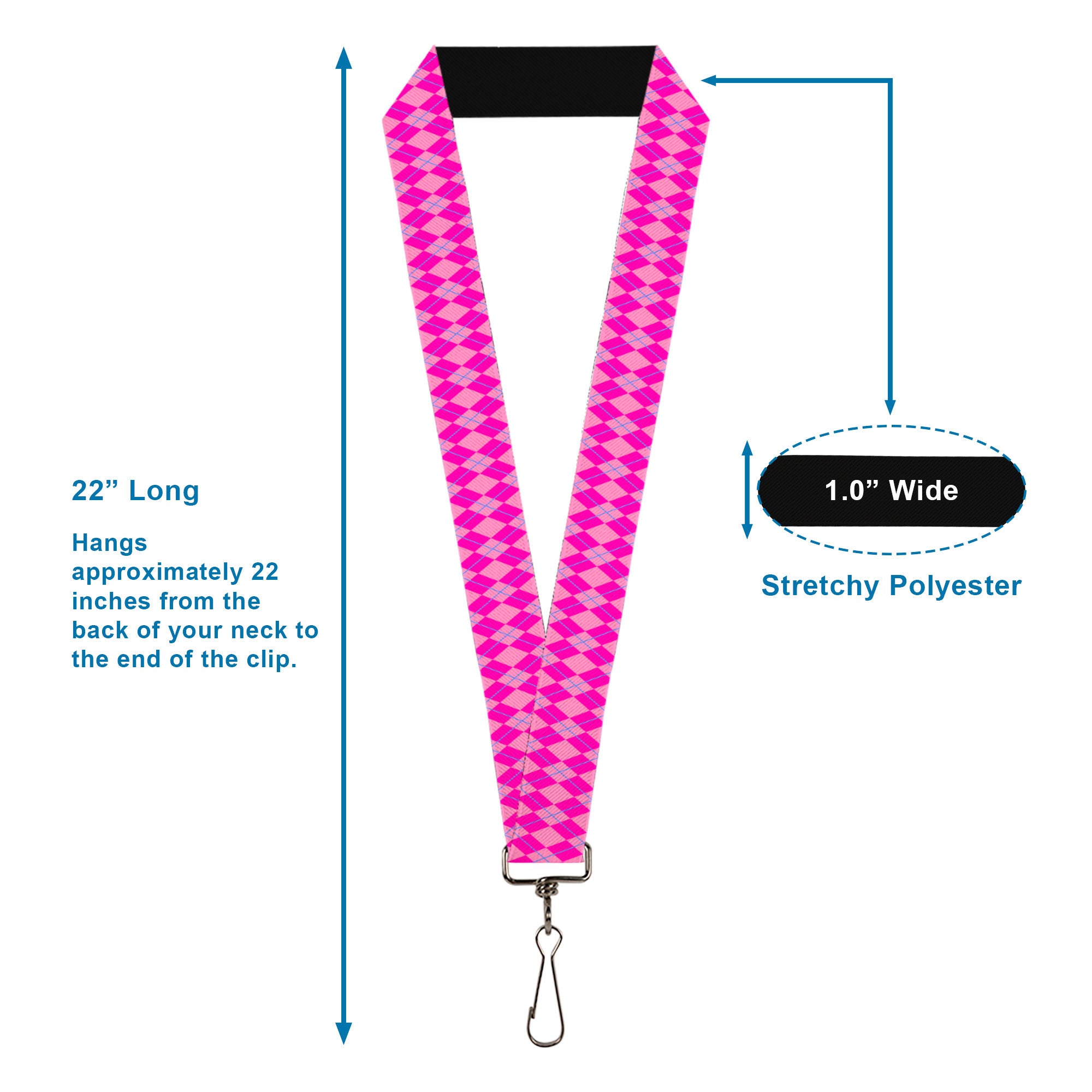Lanyard - 1.0" - Argyle Pink Fuchsia Blue Lanyards Buckle-Down