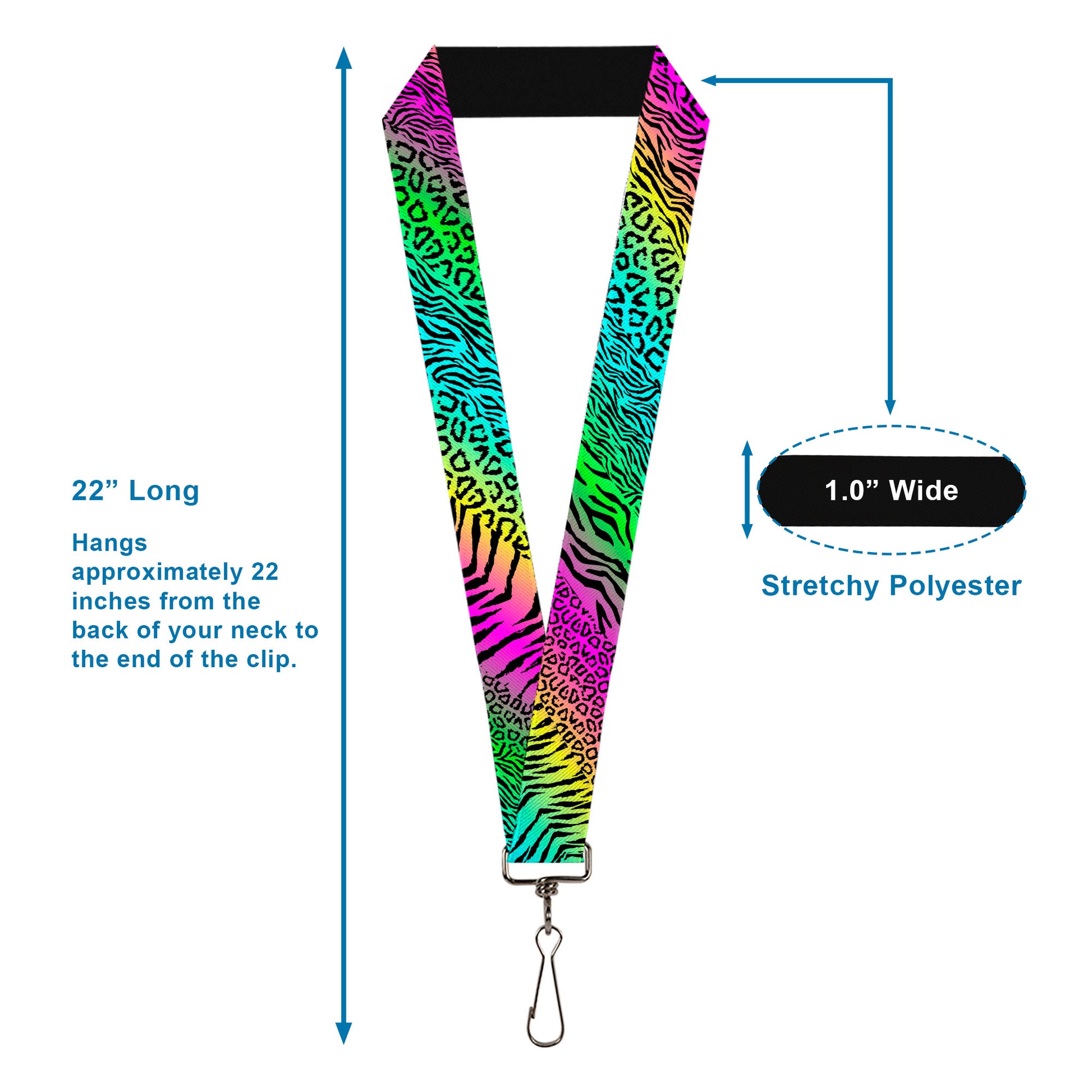 Lanyard - 1.0" - Animal Skins Rainbow Black Lanyards Buckle-Down