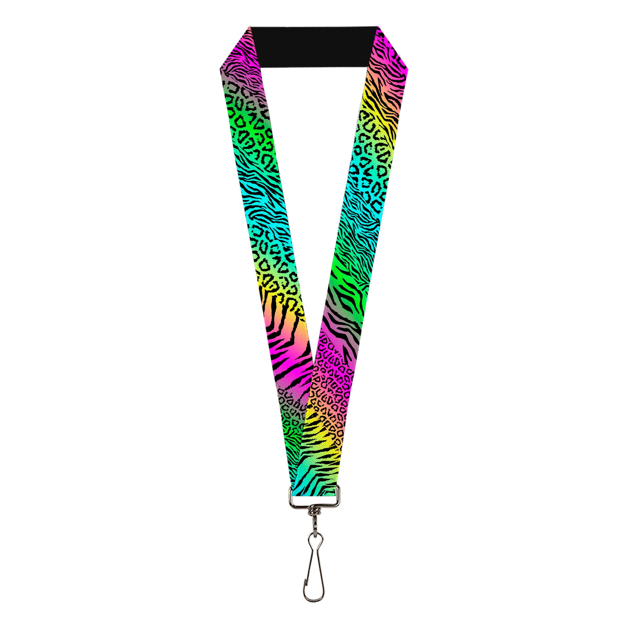 Lanyard - 1.0" - Animal Skins Rainbow Black Lanyards Buckle-Down