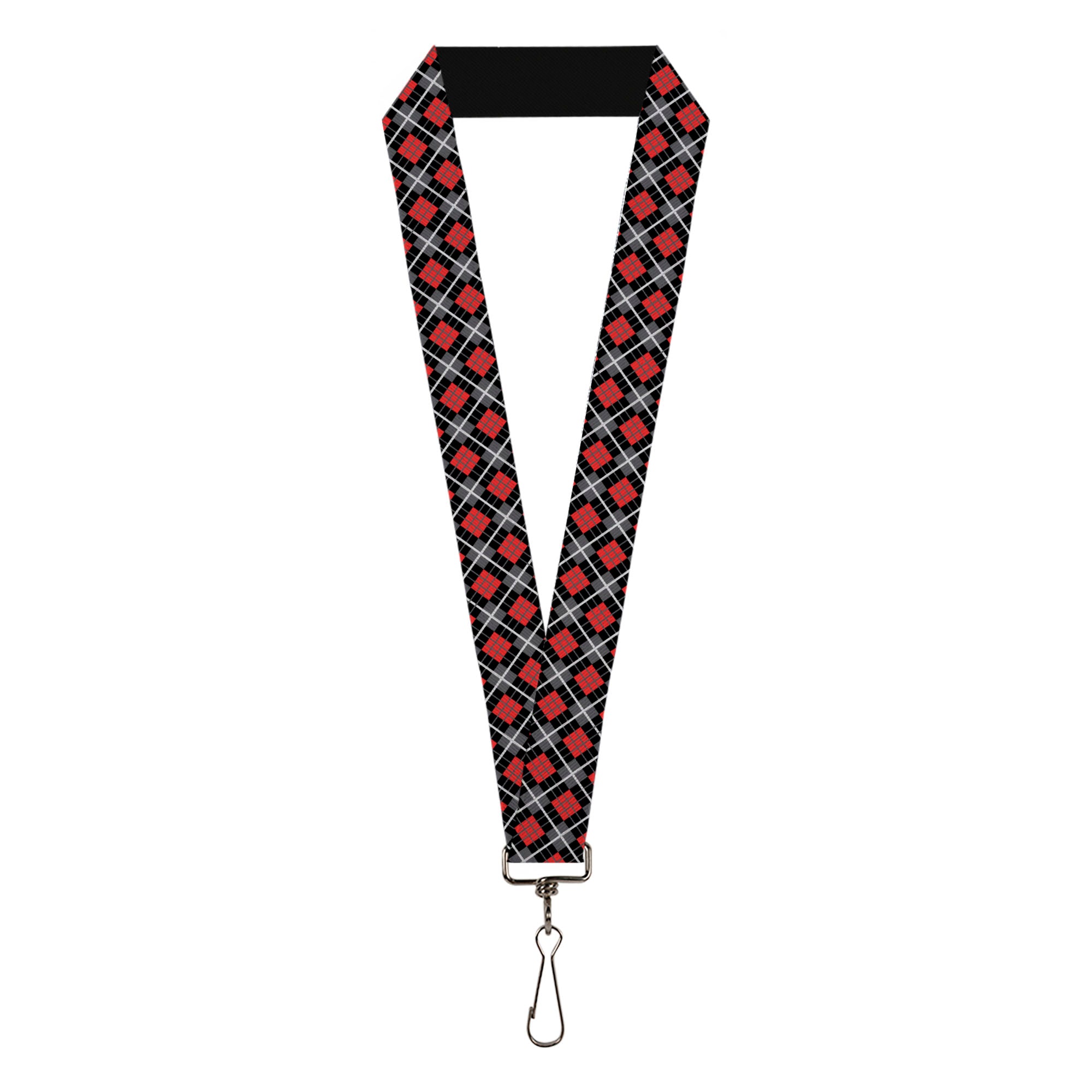 Lanyard - 1.0" - Argyle Black Gray Red Lanyards Buckle-Down