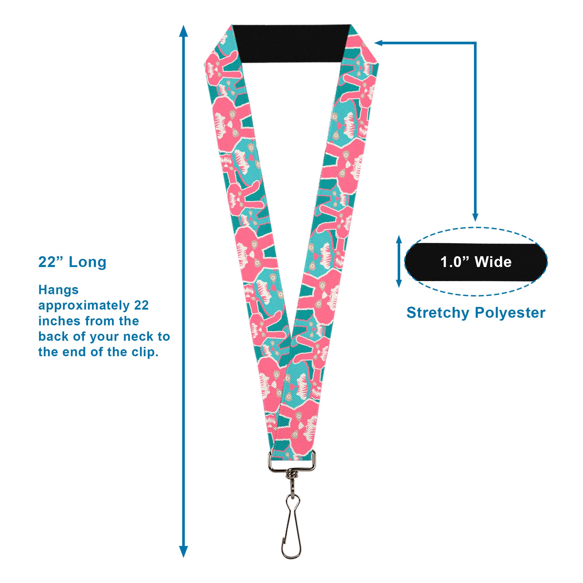 Lanyard - 1.0" - Angry Bunnies Turquoise Pinks Lanyards Buckle-Down