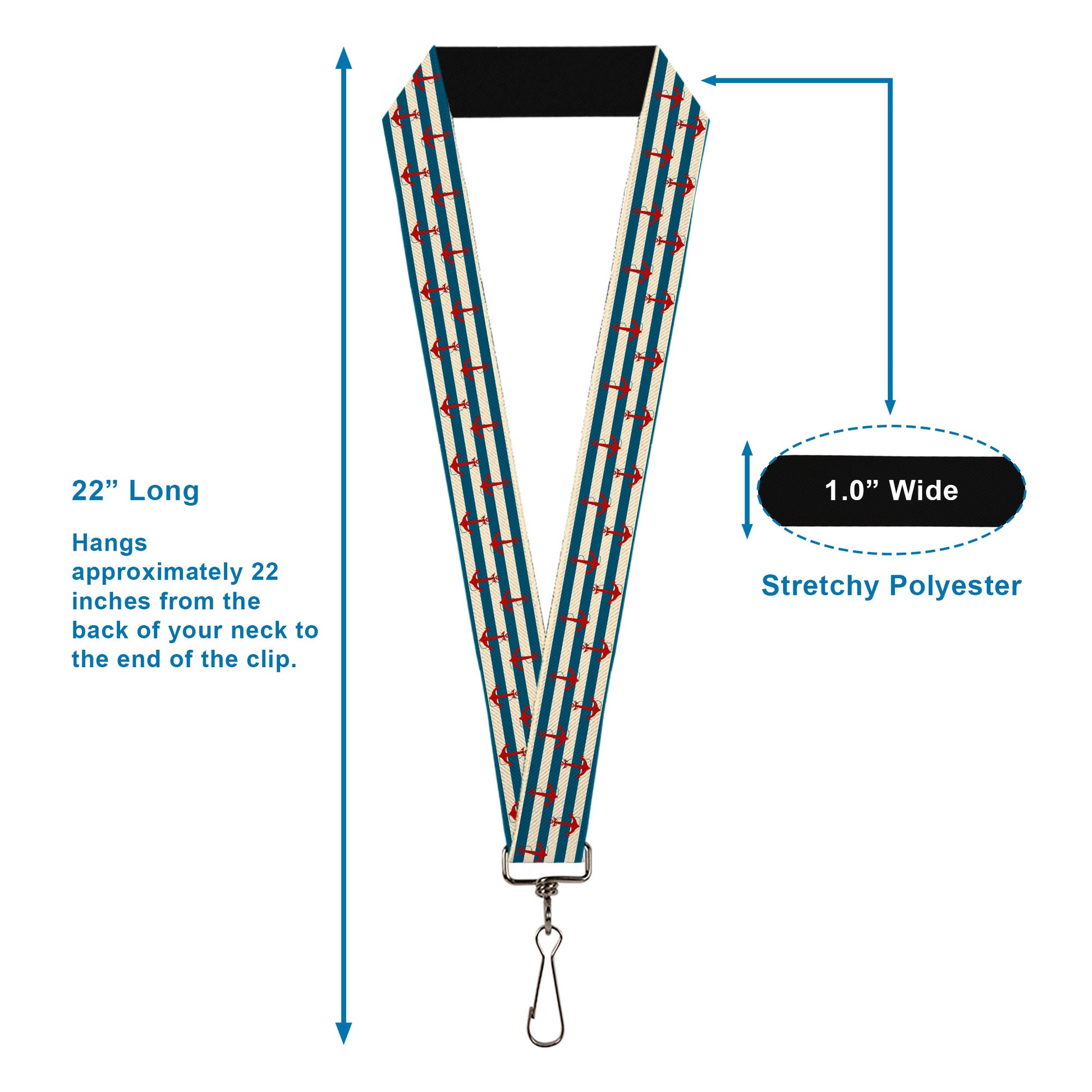 Lanyard - 1.0" - Anchors w Stripes White Blue Red Lanyards Buckle-Down
