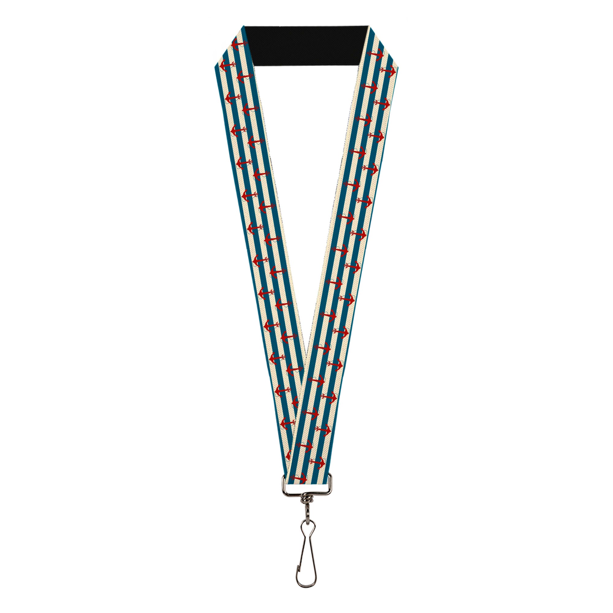 Lanyard - 1.0" - Anchors w Stripes White Blue Red Lanyards Buckle-Down
