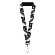 Lanyard - 1.0" - American Flag CLOSE-UP Black White Lanyards Buckle-Down