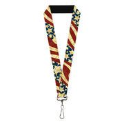 Lanyard - 1.0" - Americana Diagonal Vintage Stars & Stripes2 Lanyards Buckle-Down