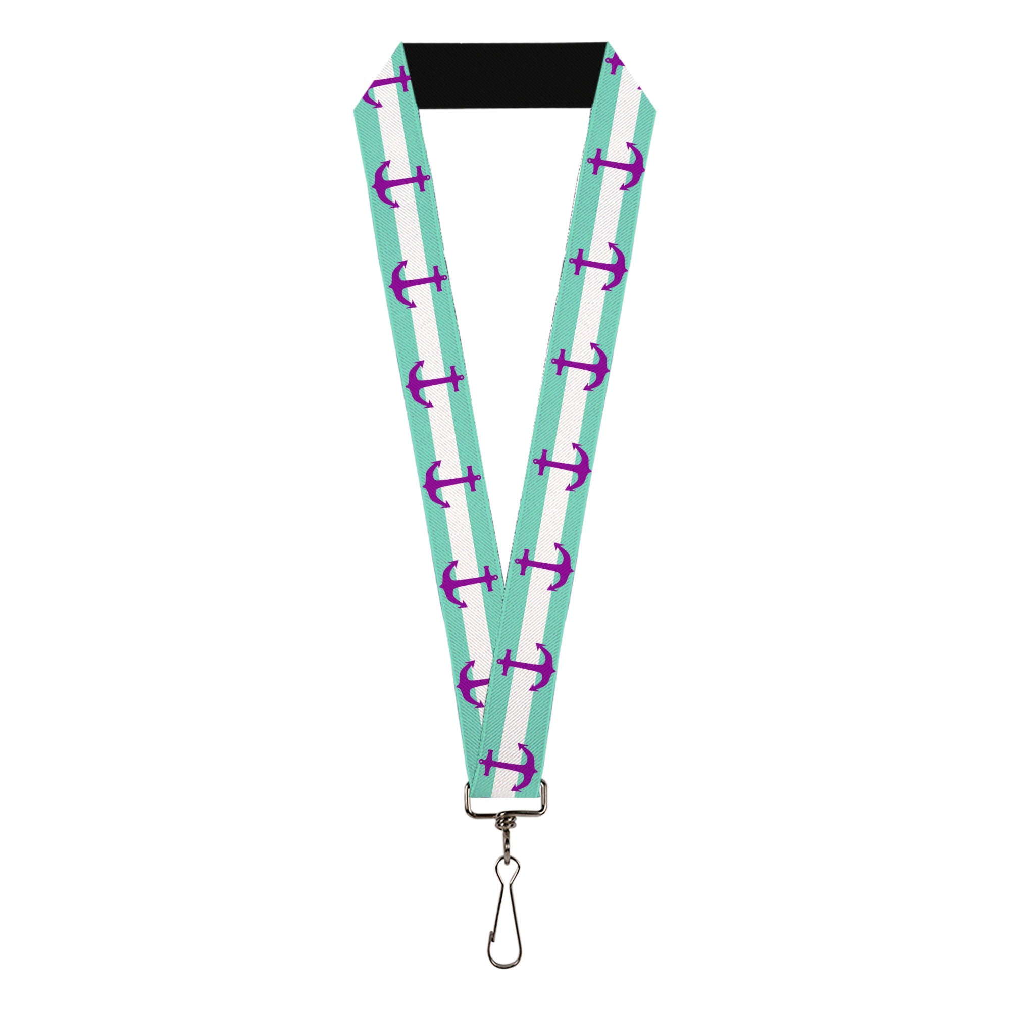 Lanyard - 1.0" - Anchor Stripe Teal White Purple Lanyards Buckle-Down
