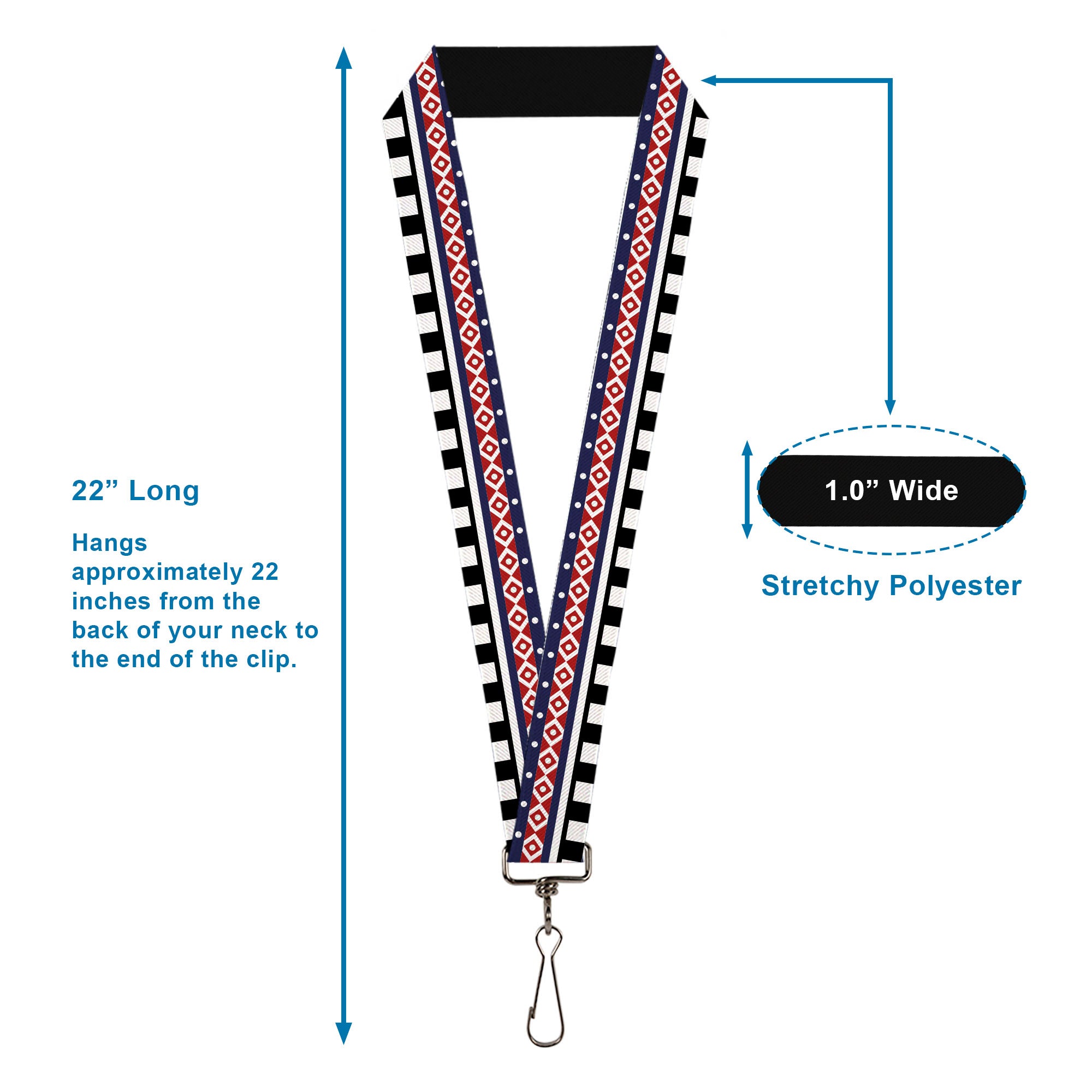 Lanyard - 1.0" - Aztec13 White Navy Red Black Lanyards Buckle-Down